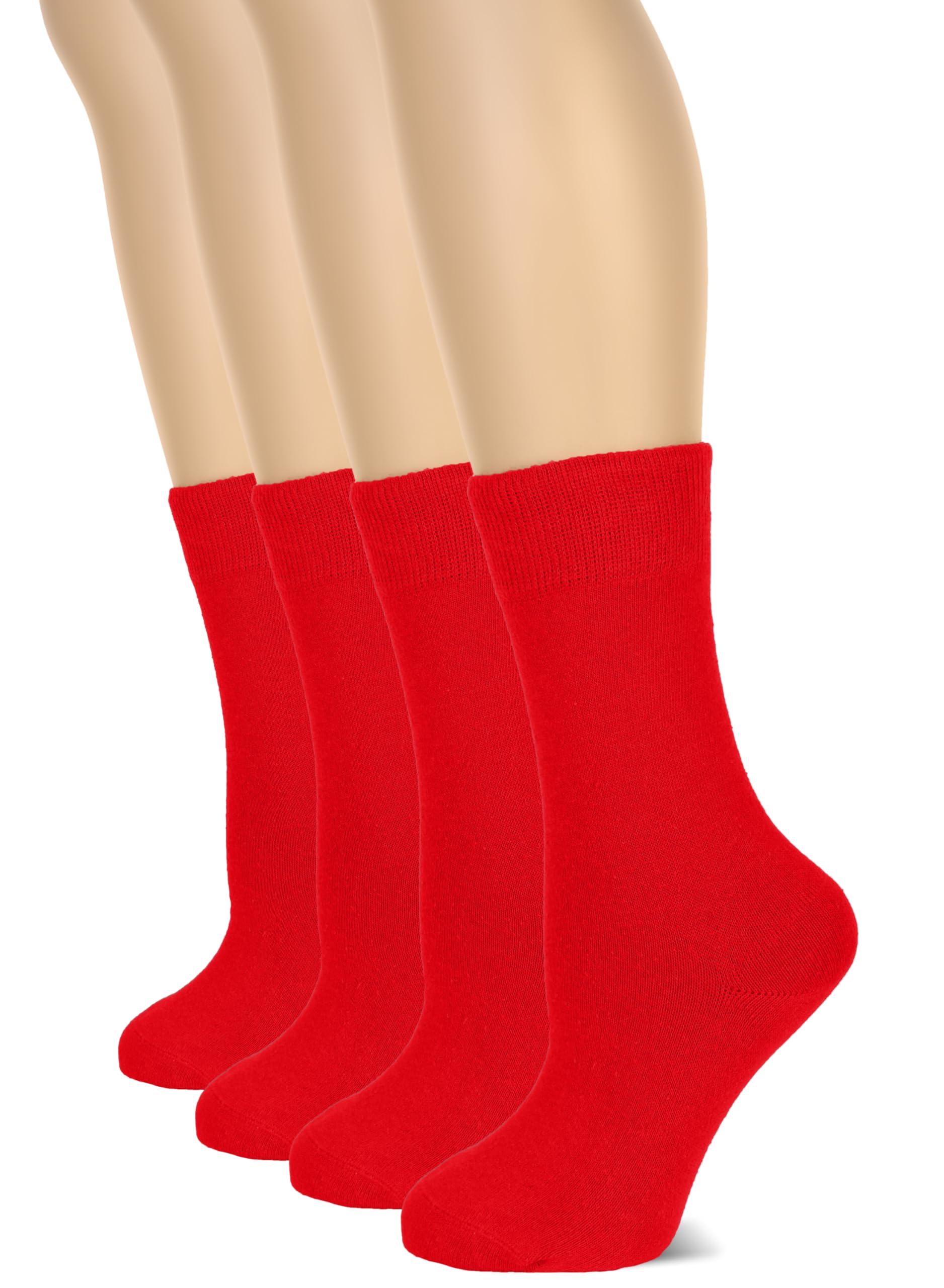 HUGH UGOLI Women's Cotton Crew Socks, Plain Color, Regular Fit, Soft Casual Socks for Trouser, Shoe Size 6 to 12, 4 Pairs