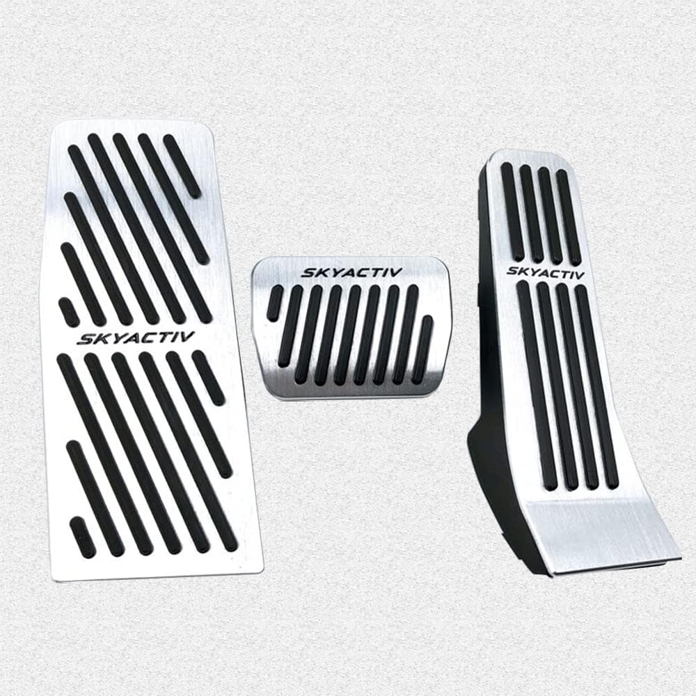 Aluminium alloy Gas Accelerator Pedal Covers,Interior accessories Anti-Slip No Drilling Rest pedal Brake Foot Pedal Pads Kit 3 pieces/set(silver) for CX-30 Mazda 3(2019-2026) CX-50 CX-70 CX-90