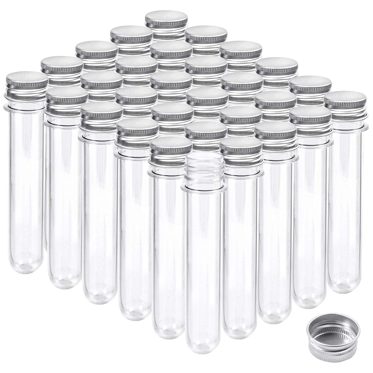 Aneco 30 Pieces 45 ml Clear Plastic Test Tubes with Screw Caps Jelly Belly Bean Cookie Nuts Bottle Containers for Jewelry Making, Birthday Goodie Bags, Bath Salt Vials