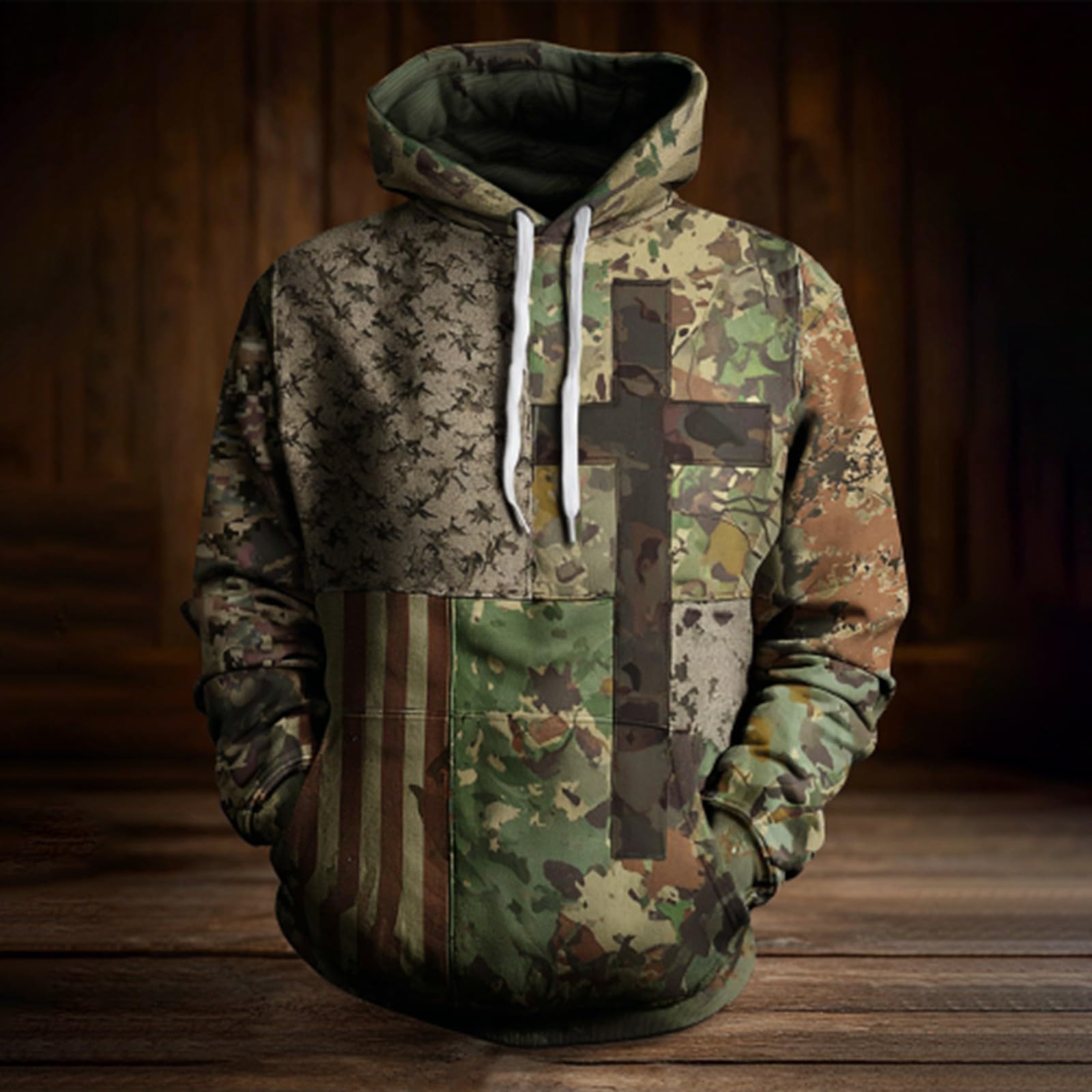 Sudadera Ganso Hombre Informal con Capucha Y Bandera Estadounidense para Hombre, De Manga Larga, Mensaje Adoración A Dios, Estilo Retro, Texto (Dark Blue, XXXXL) Camisas Larga