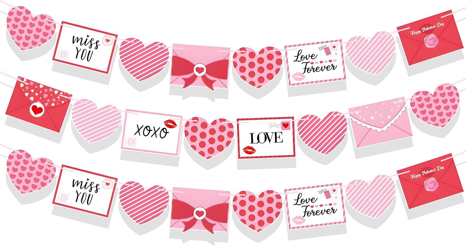 Katchon, Love Letters & Heart Banner – 10 Feet, No DIY | Valentines Garland | Love Message Banner, Valentines Day Banner for Valentines Day Decorations | Romantic Backdrop Galentines Day Decorations