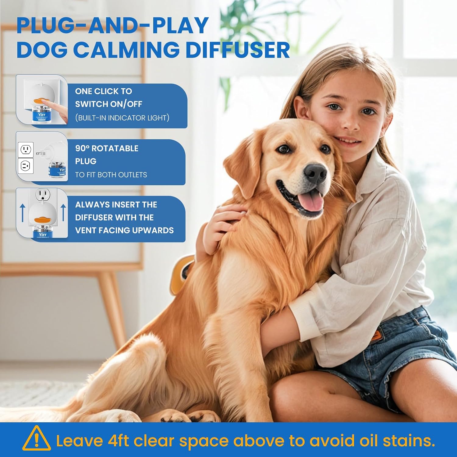 Dog Calming Pheromone Diffuser Kit, 60 Days Long Lasting Calming Diffuser for Dogs, Relieves Anxiety, Barking, Fighting, Destructive Behavior & Accidental Peeing, 2 Diffusers 2 Refills, Odorless