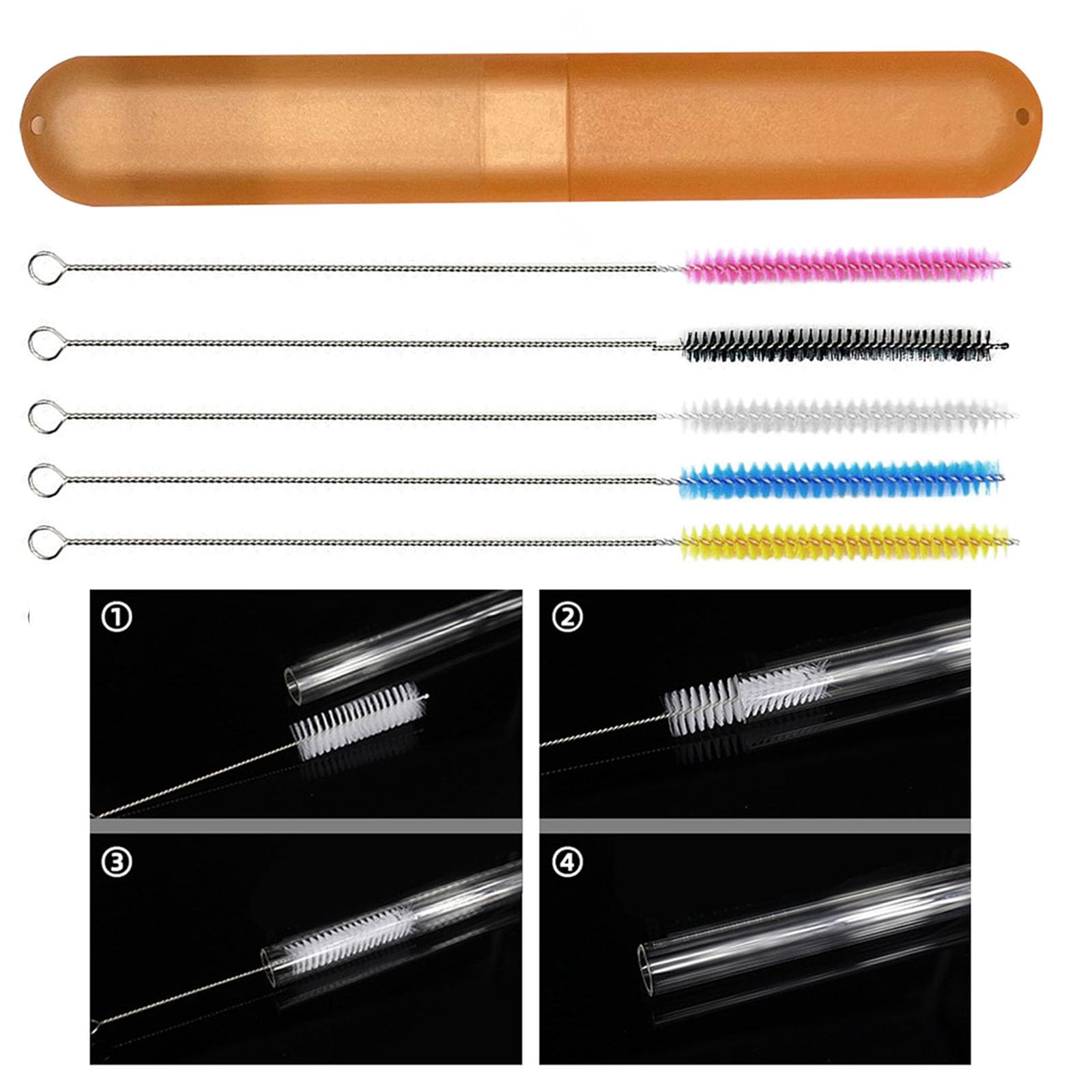 6/8/12 pennelli per la pulizia della paglia, con manico in acciaio, per cucina, laboratorio, set di spazzole per la pulizia efficiente e facile