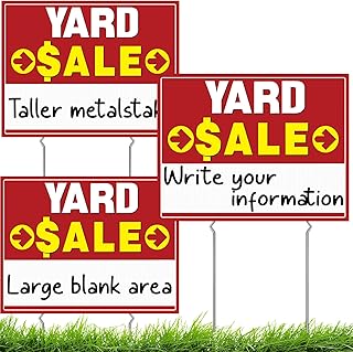 Yard Sale Signs, 3 Pcs Double Sided Yard Signs with 6 Metal Stakes, 17x13 Inch Large Plastic Yard Sale Sign Kit, All-Weather and Colorfast