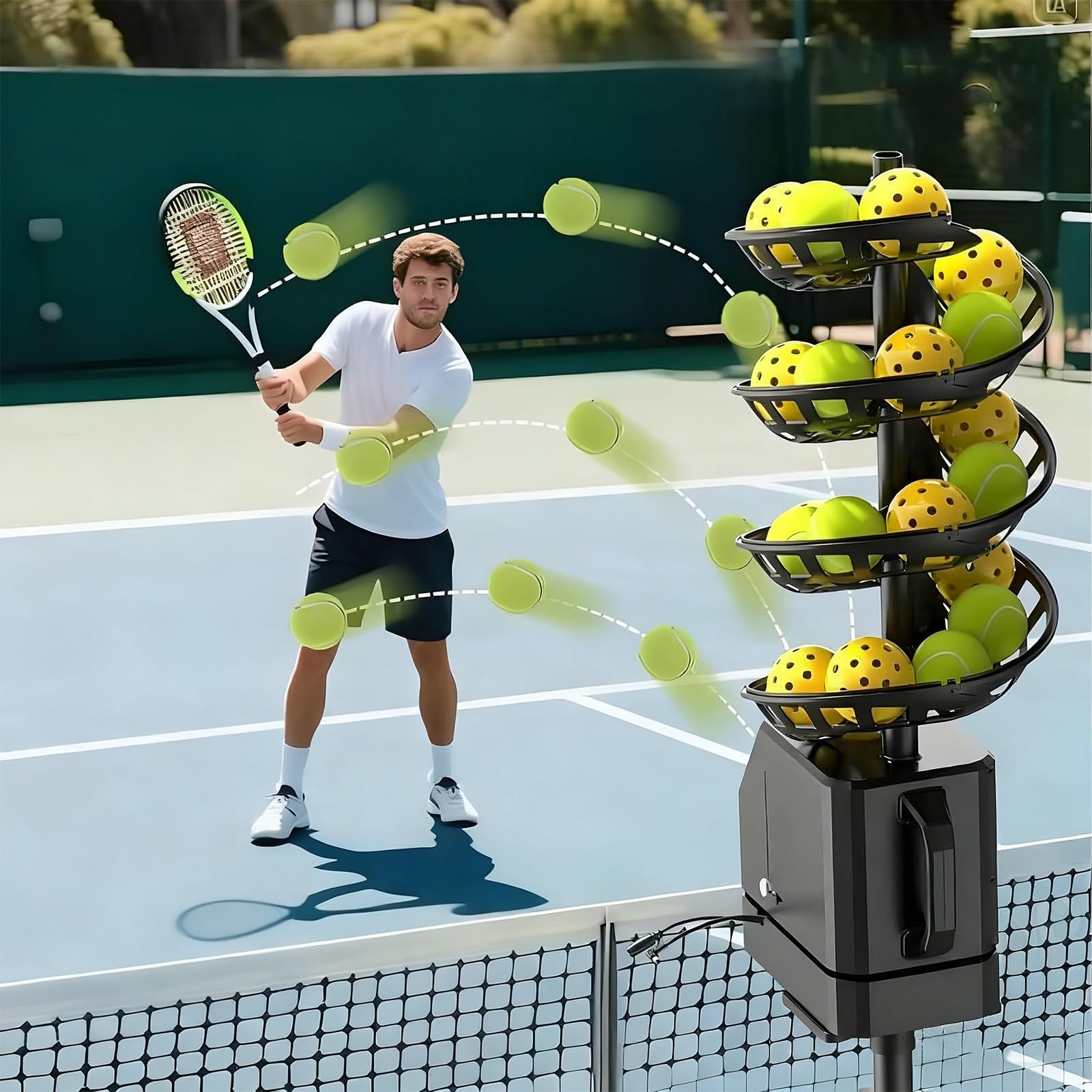 Lanciapalle da Tennis, Macchina per L'allenamento del Tennis con Telecomando e Treppiede Regolabile in Altezza, Macchina Automatica per Il Lancio del Tennis per Principianti