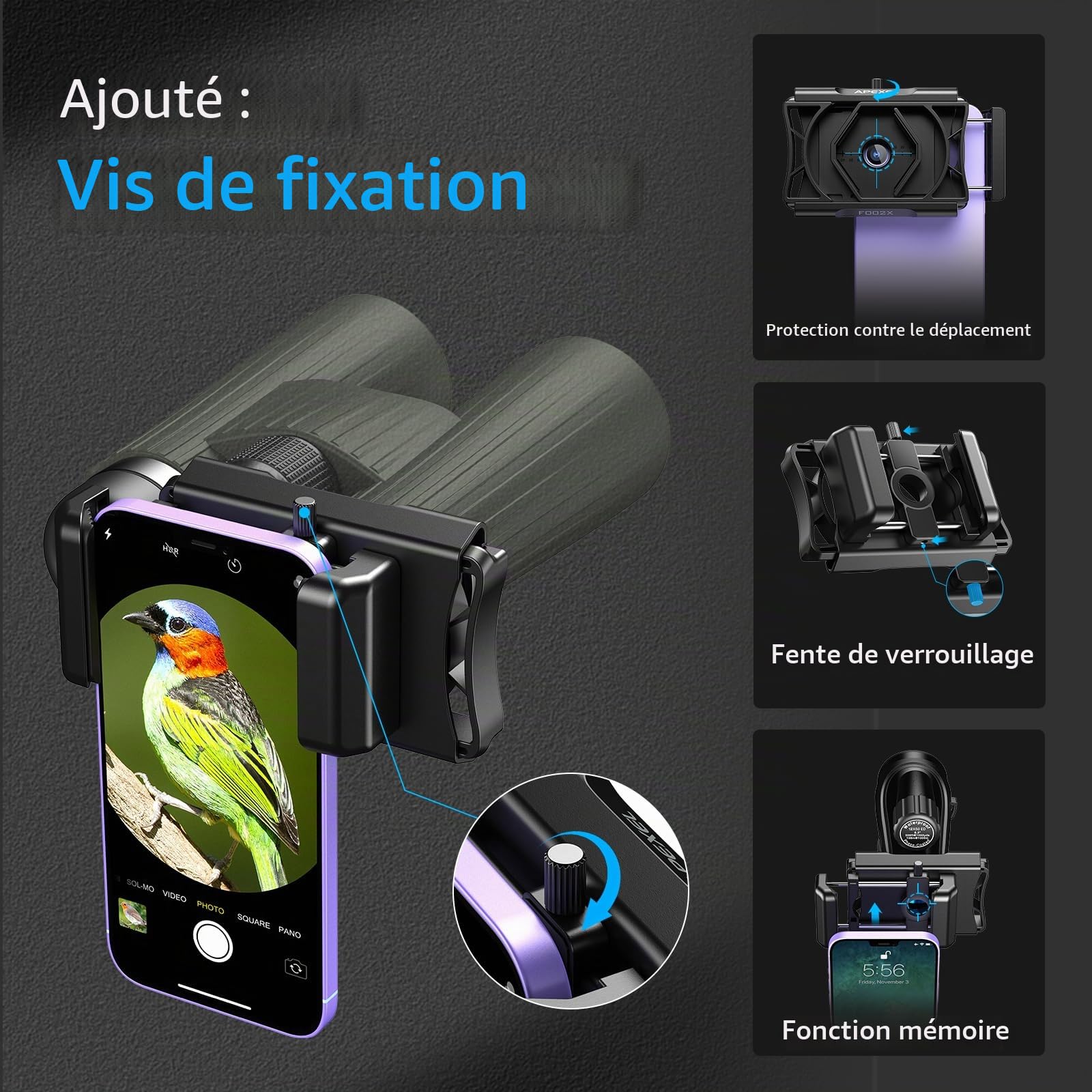 APEXEL Mise à Niveau Adaptateur de téléphone Portable avec déclencheur à Distance,Rotation à 360 °Compatible avec Jumelles monoculaires et microscopes,Adaptateur télescopique pour Smartphones