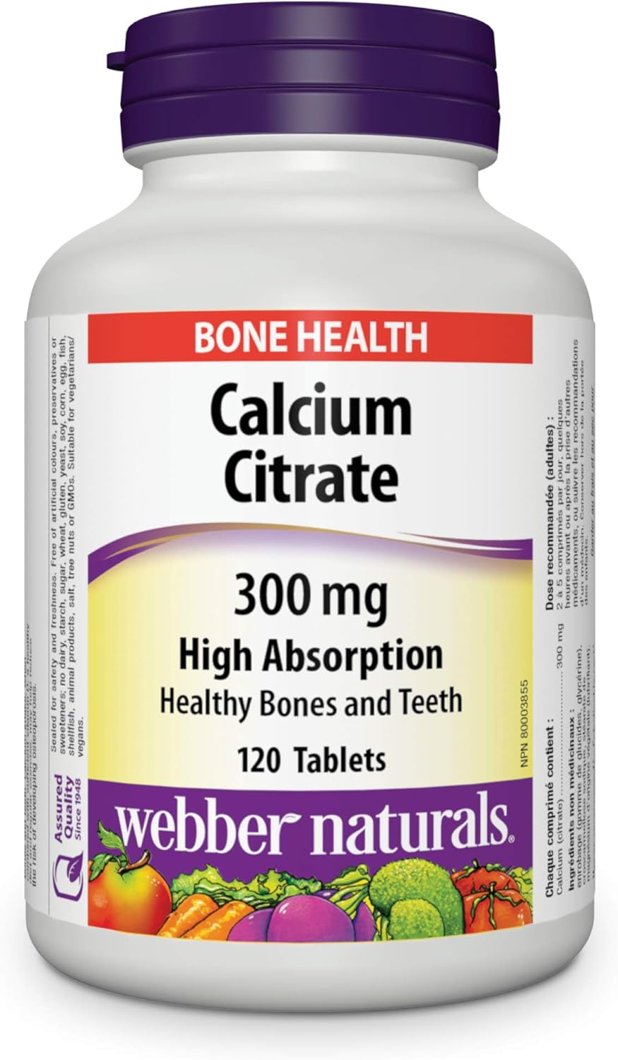 Webber Naturals Calcium Citrate, 120 Tablets, High Absorption, Helps Support Bones and Teeth, Vegan