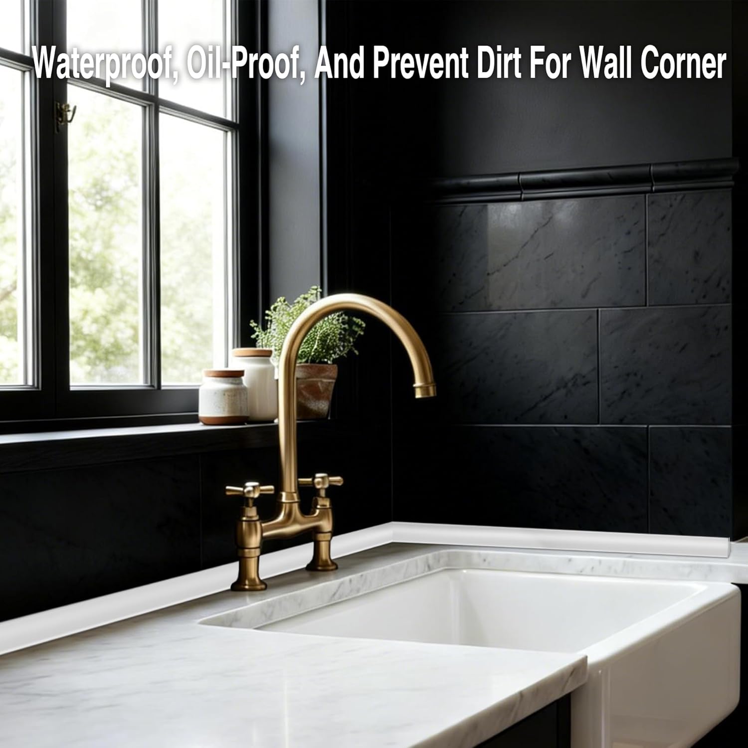 472 Inch Peel and Stick Quarter Round Molding Trim,Bathtub Trim Molding,Sink Gap Filler,Silicone Rubber Kitchen Water Splash Guard,White L Shaped Wall Corner/Baseboard Trim Cover Protector,Fixed Gaps