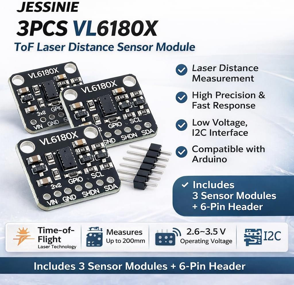 3pcs VL6180X ToF Laser Distance Sensor Module, 2.6–3.5 V, I2C Interface