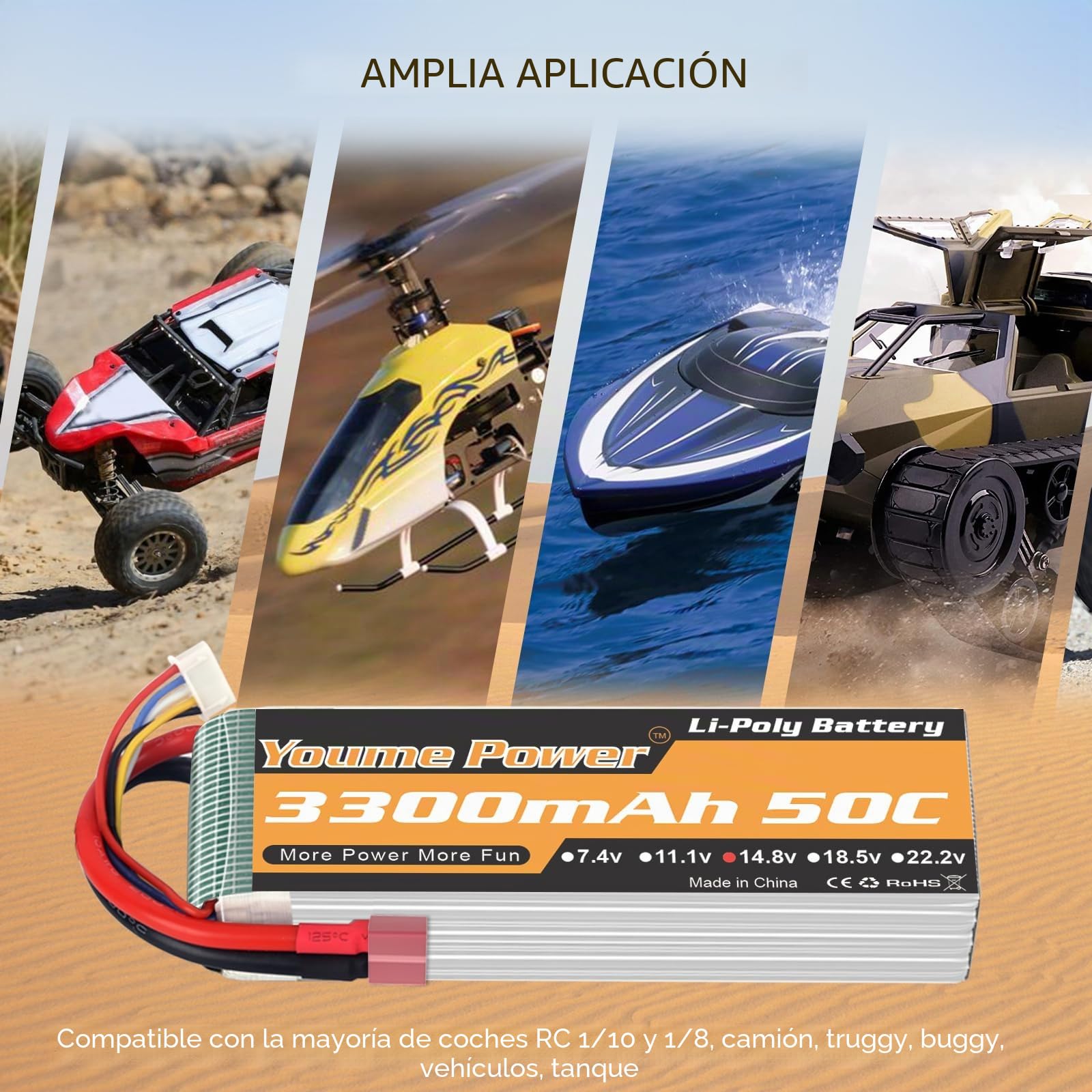 Youme Batería LiPo 4S 14.8V 3300mAh 50C T para RC avión camión Barco 2pcs