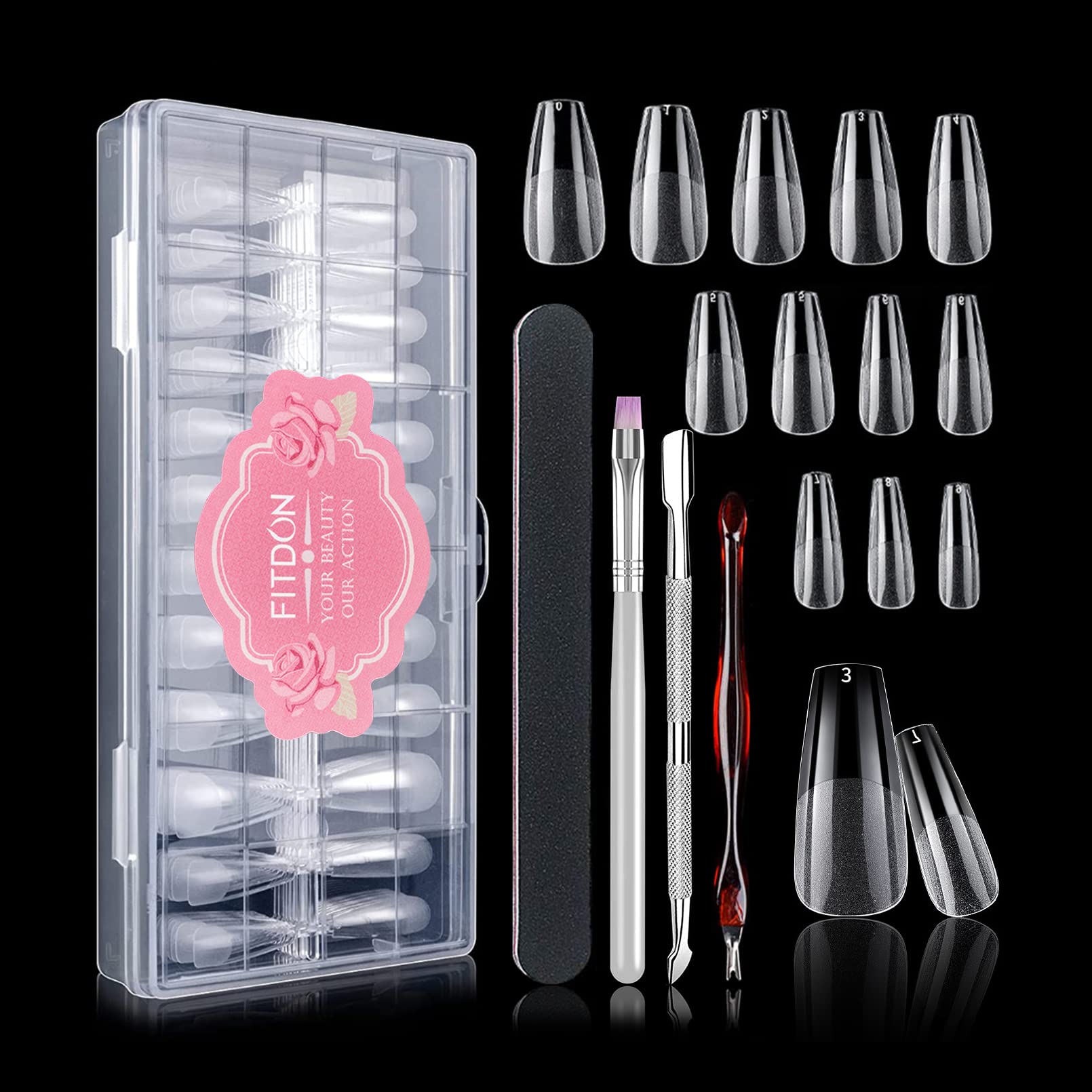 FITDON 240PCS Long Coffin False Nail Tips
