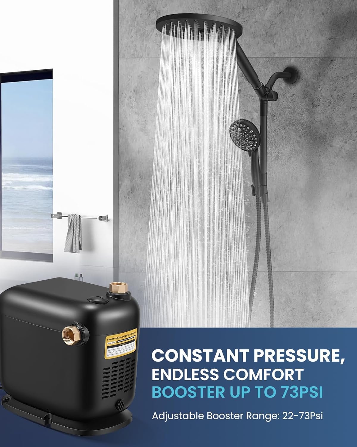 Whole House Water Pressure Booster Pump 70 PSI Variable Speed Booster Pump Penmanent Mangnet Motor Constant Pressure for Home Apartment Garden Shallow Well