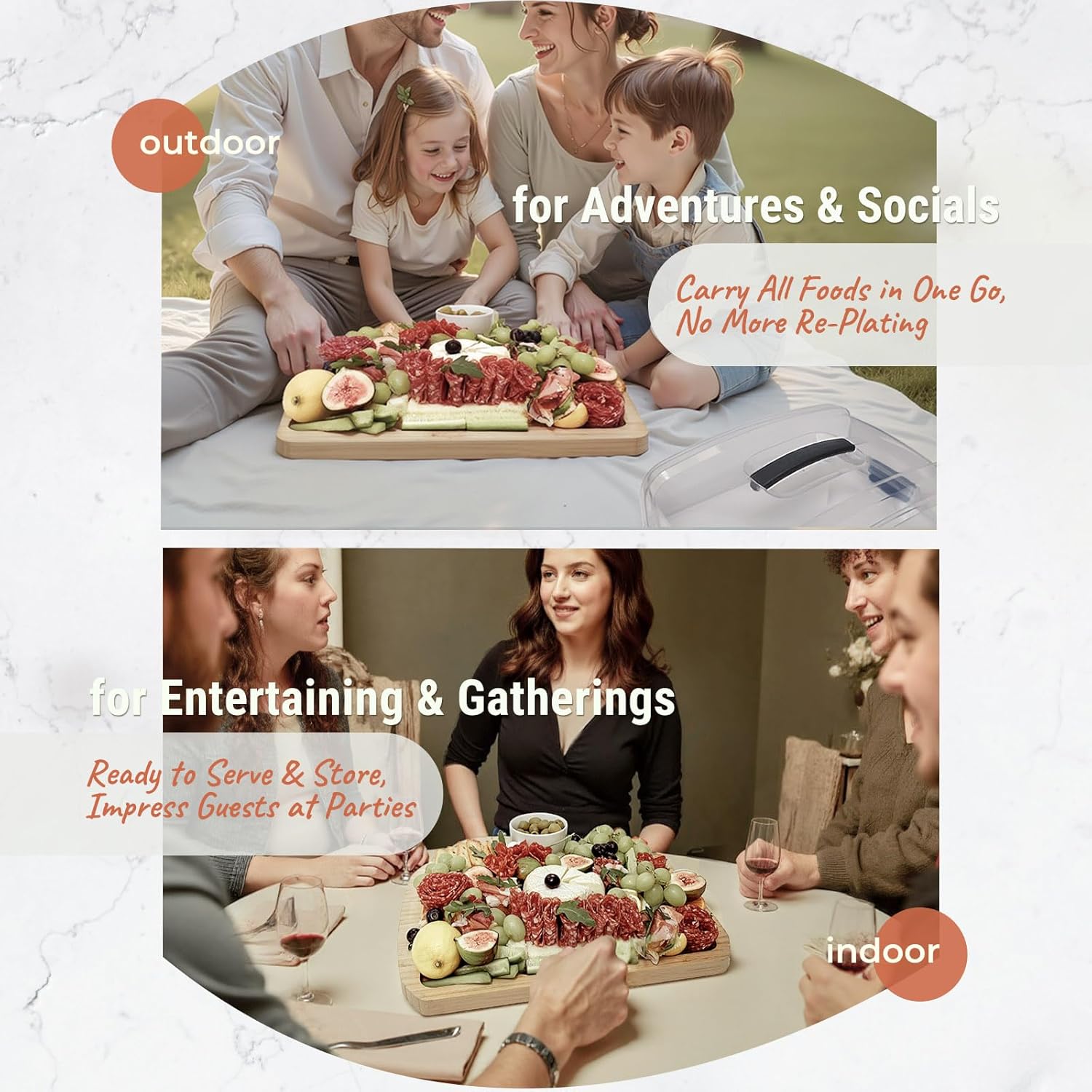 Large Portable Charcuterie Board with Tall Lid, Spill-Proof Covered Bamboo Cheese Tray for Travel, 6 Compartments 4 Knives, 2-in-1 Flip-to-Cut, Ideal Gift for Women – Valentine, Birthday, Housewarming - Image 8