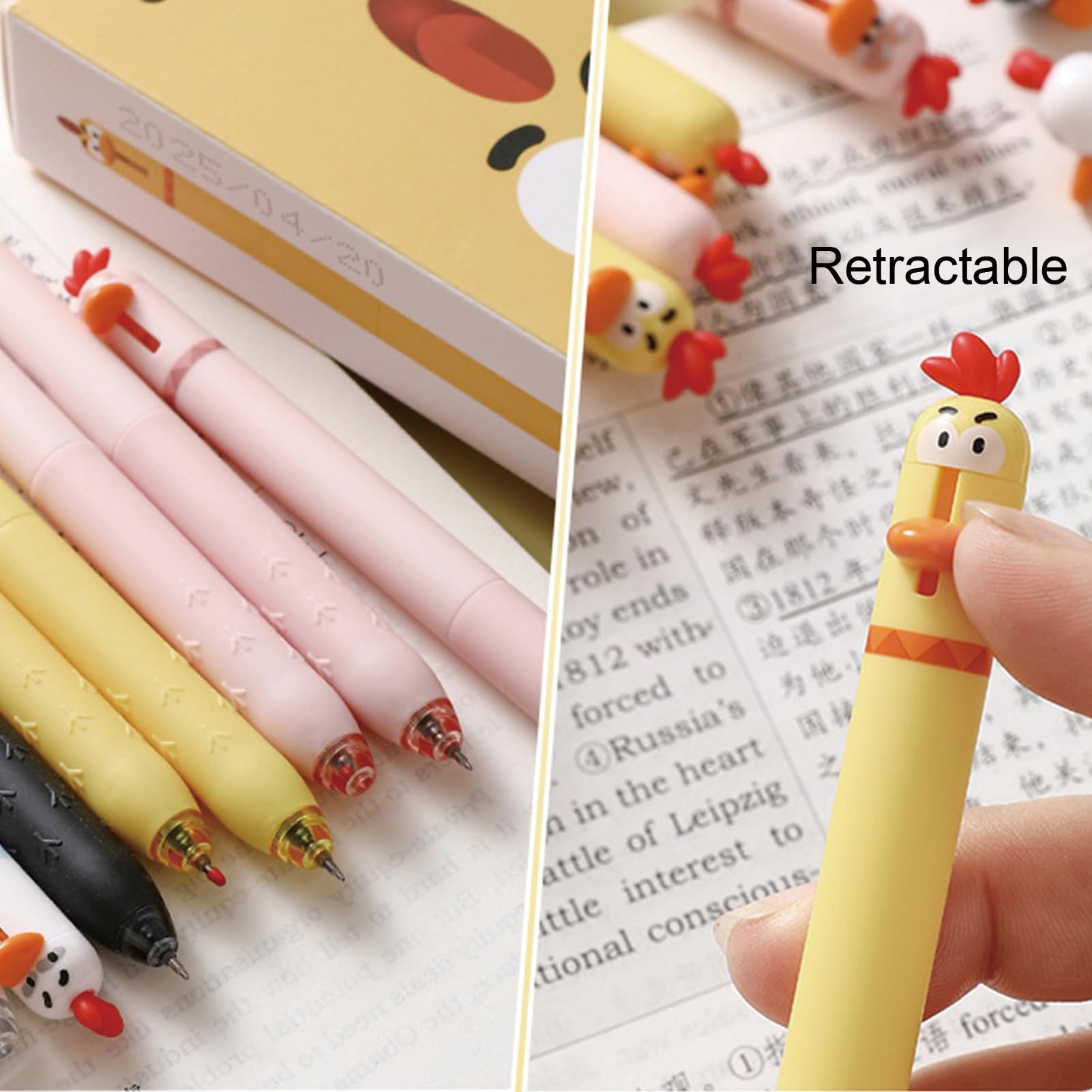 8 szt. Śliczne pisklęta długopisy kreskówka kurczak chowane długopisy zabawny długopis 0,5 mm czarny atrament długopis kawaii dla dziewcząt chłopców kobiet mężczyzn biurowe przybory szkolne