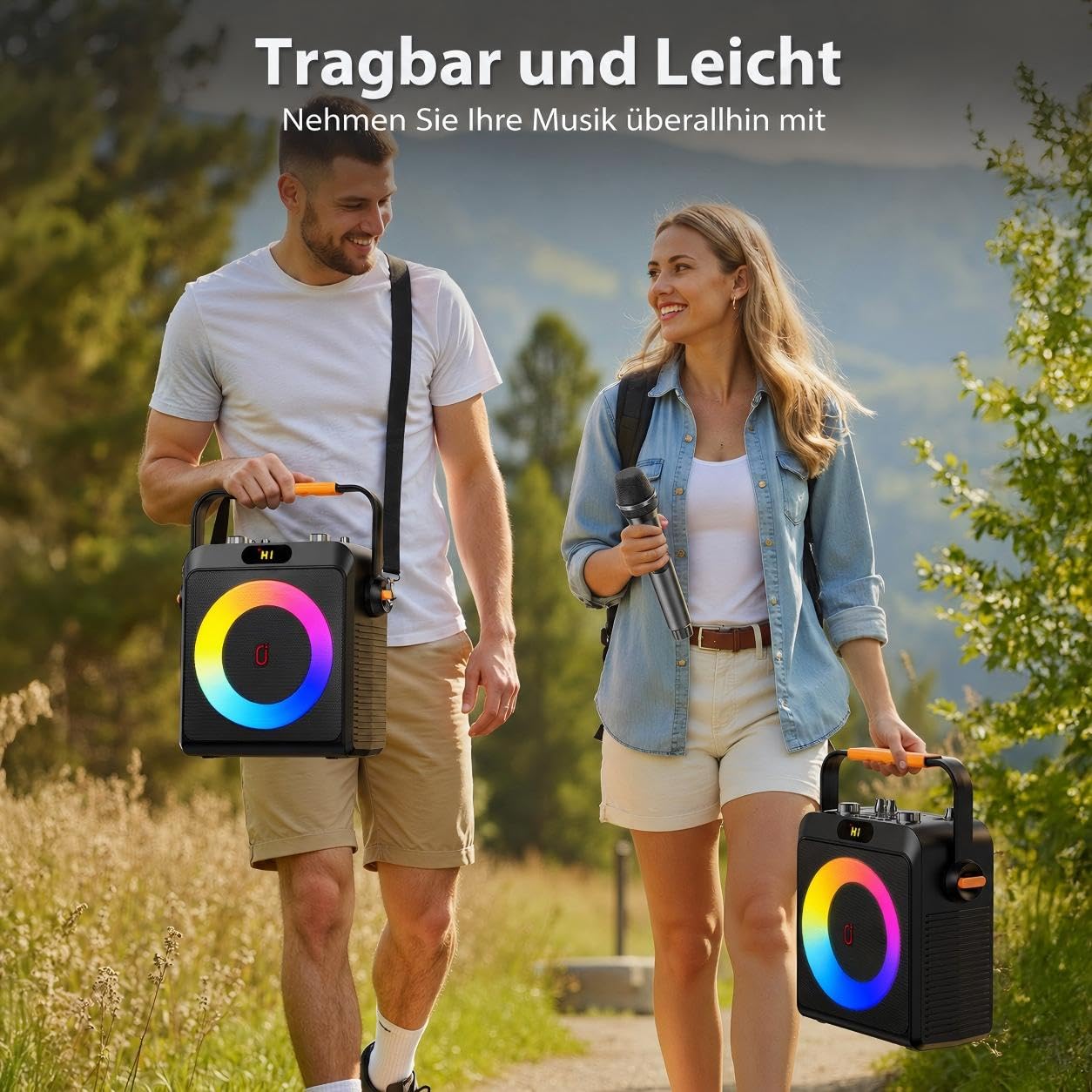 JYX Karaoke Anlage mit 2 Mikrofonen Ohne Verzögerung, Einstellbare Bässe & Echo für klaren Sound, 120W Leistung, Bluetooth 5.3, USB/AUX/TF, Ideal Für Familienfeiern, Partys & Outdoor-Aktivitäten