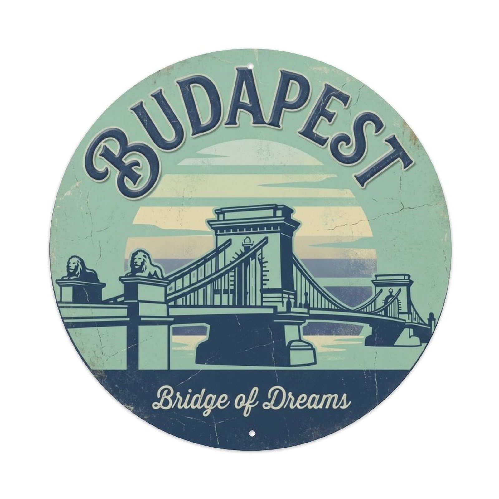 Bridge Illuminated Hallway Crossing Metal Tin Sign Plaque Wall Decor for Cafe, Club Bar, Office, Home Garden Round Metal Poster 8x8Inch