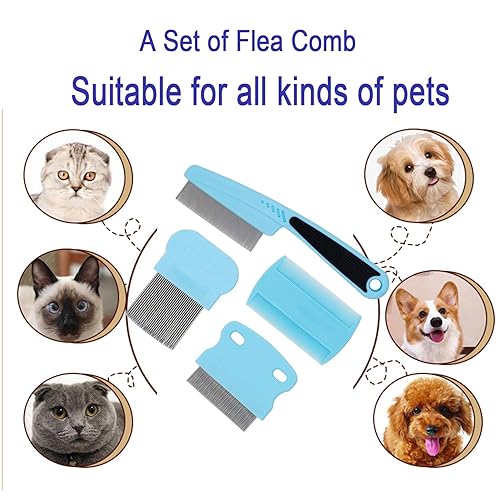 Miniatura 3 de Peine antipulgas 4 piezas verde jade con dientes de alta resistencia para eliminar manchas de lágrimas para mascotas, juego de aseo para perros y