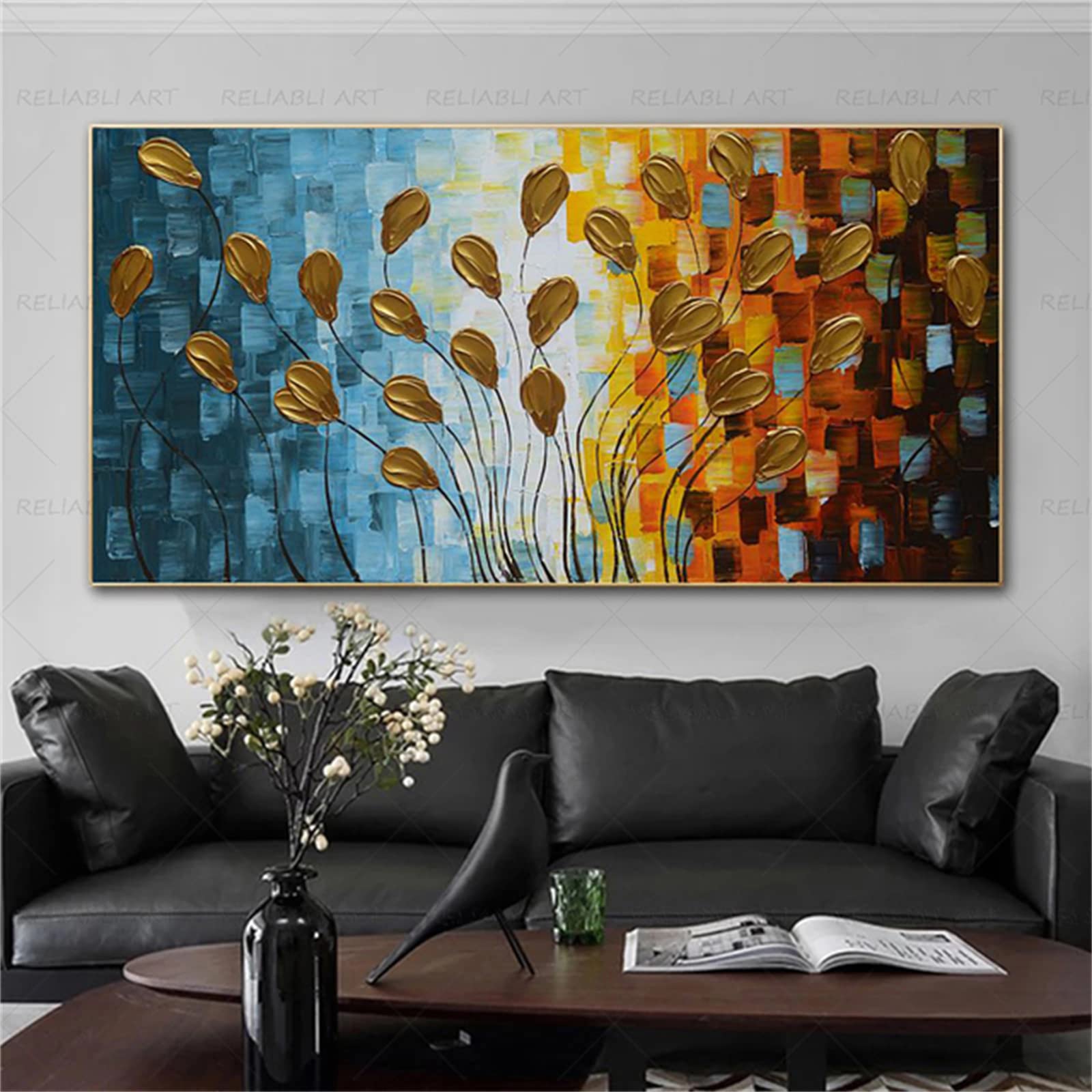 Broderie diamant fleurs colorées modernes 40x120cm | Kit complet de peinture 5D