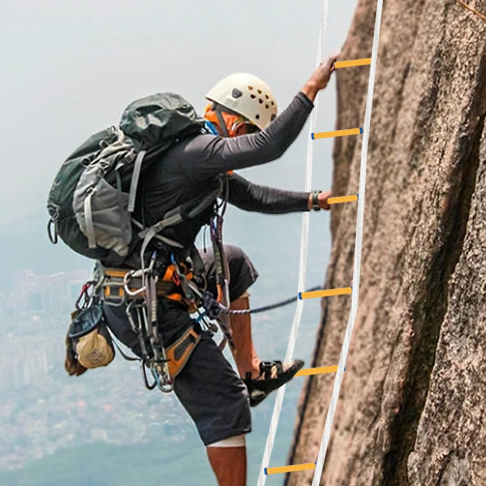Escalera de incendios con 2 mosquetones, escalera de cuerda, resistente al fuego, 7,5 m, 10 m, 12 m hasta 200 kg, para lucha contra incendios, ayuda de emergencia, salvavidas (10 m)
