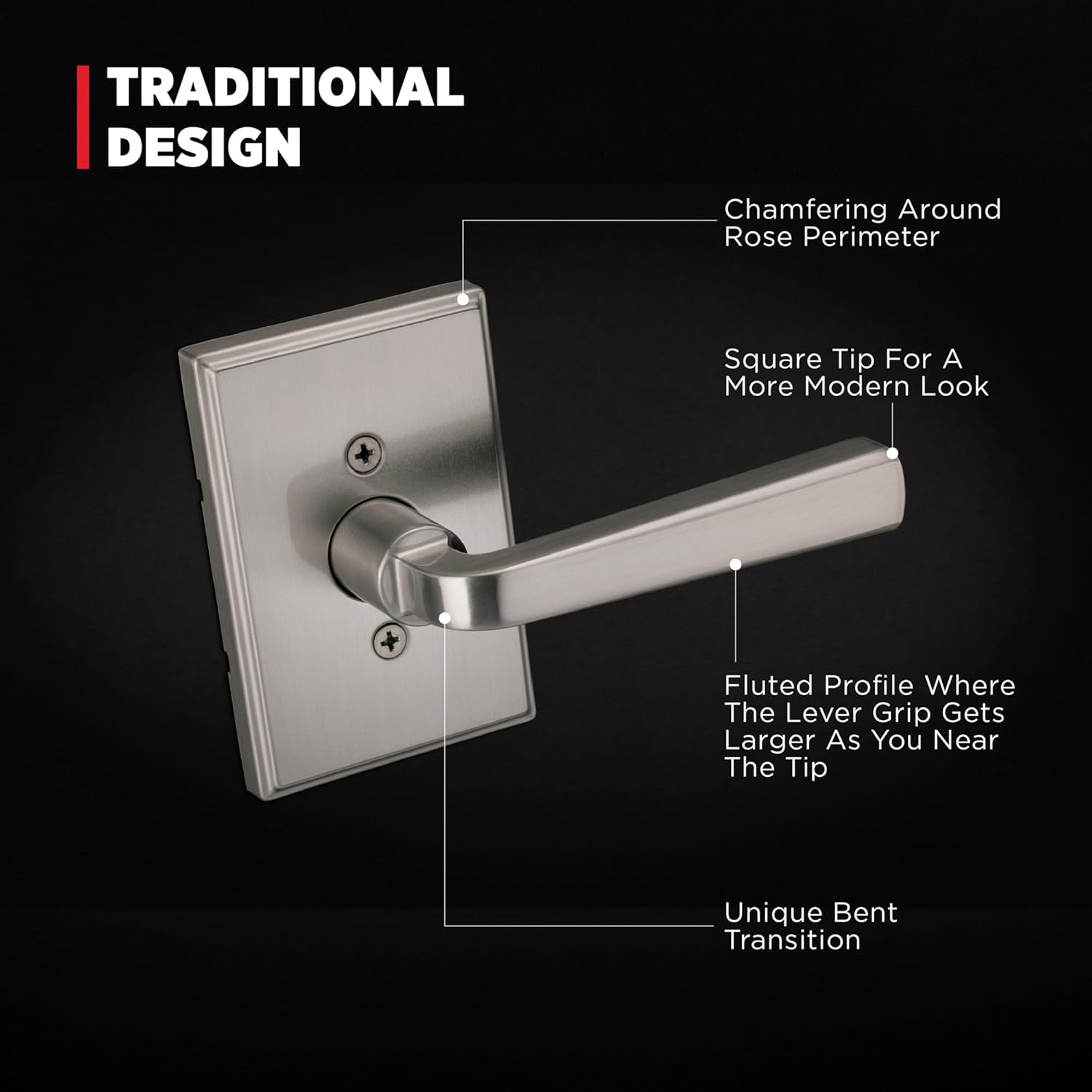 Kwikset Trafford Rectangle Dummy Door Handle, Single Sided Lever for Closets, French Double Doors, and Pantry, Satin Nickel, Non-Turning Reversible Interior Push/Pull Lever