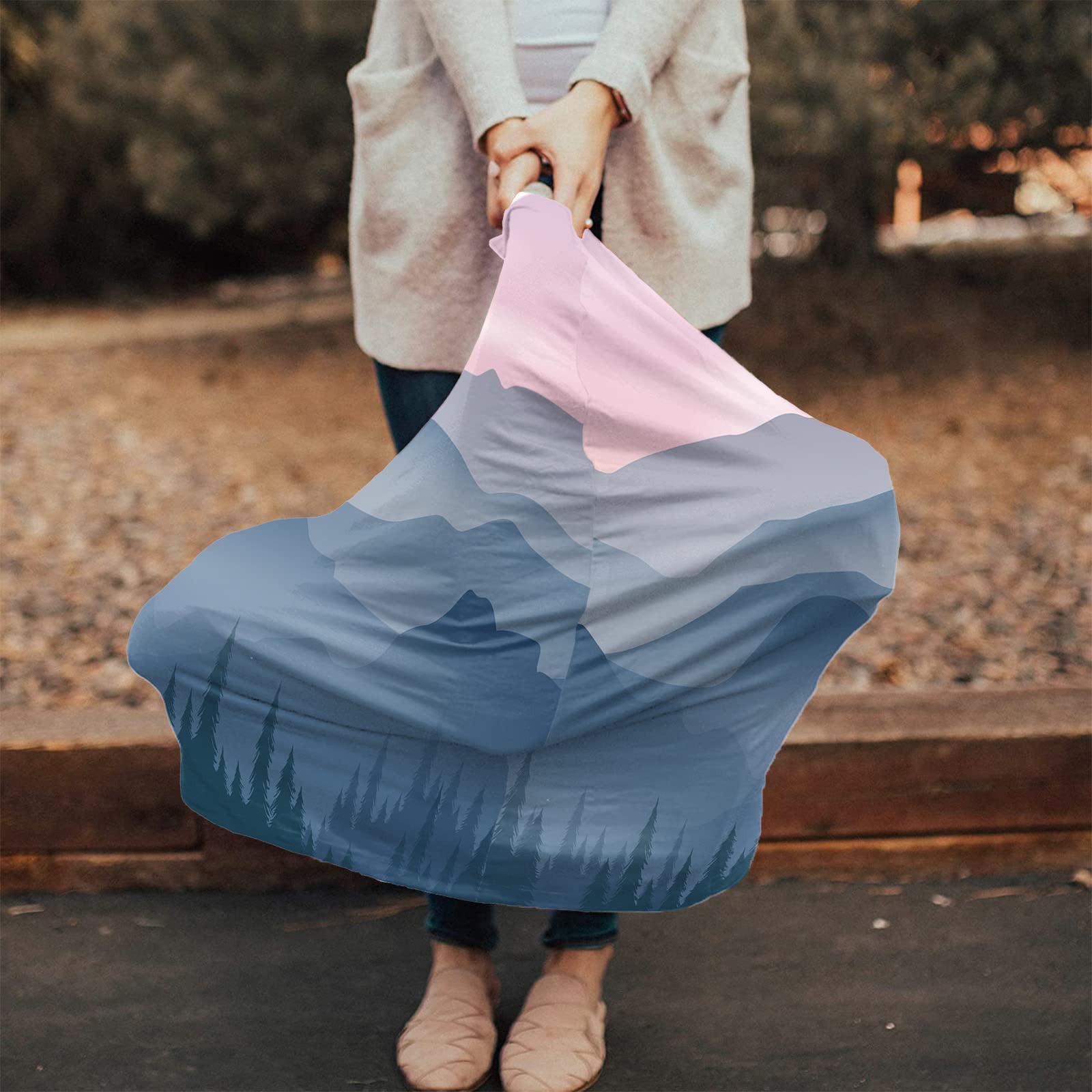 Nursing Cover for Breastfeeding Scarf, Mountains Purple Trees Scissors Baby Car Covers Super Soft Multi Use for Canopy Shopping Cart Cover Blanket Stroller Cover