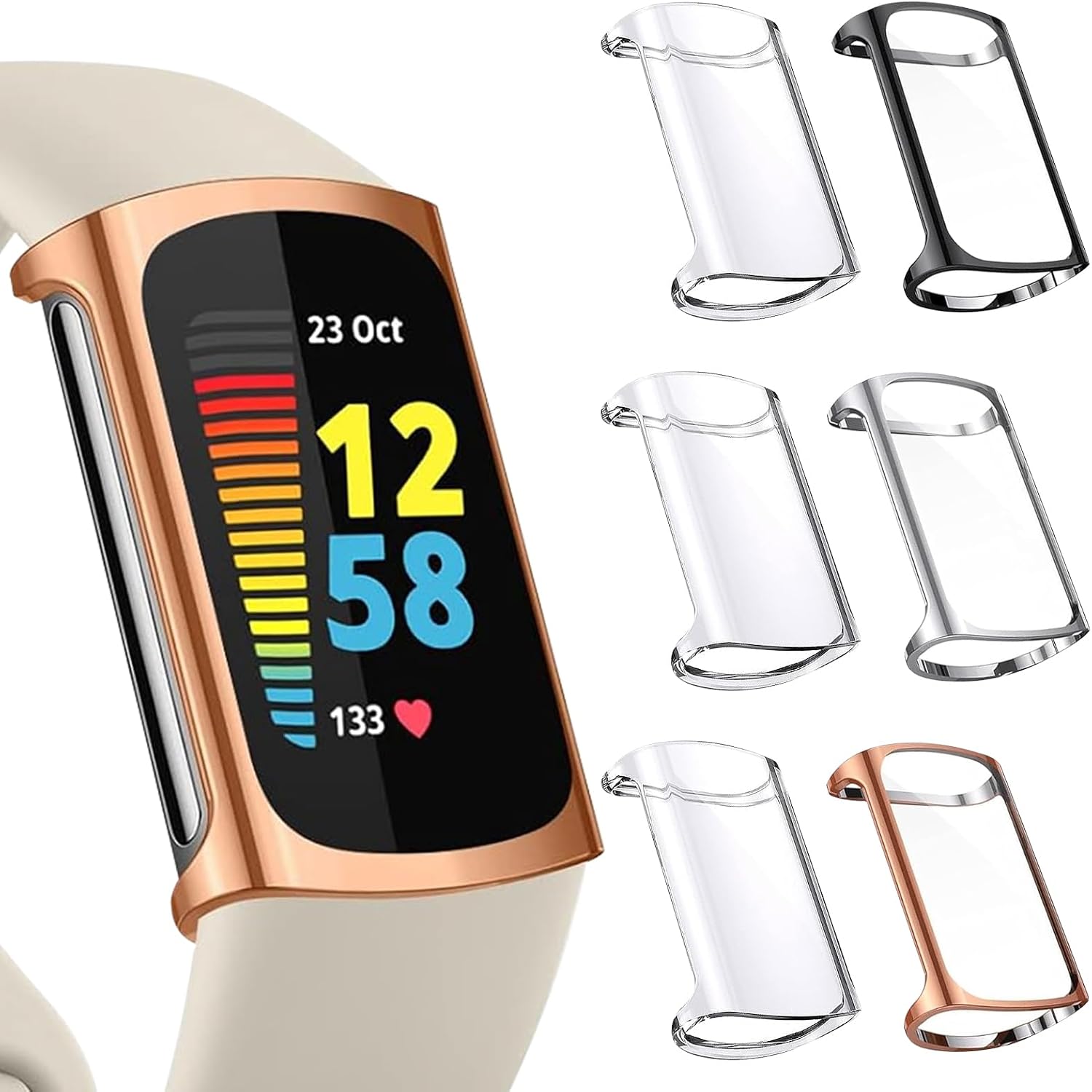 6 Pack for Fitbit Charge 6/5 Screen Protector Case, Ultra-Thin Soft TPU Bumper Full Coverage Protective Accessories