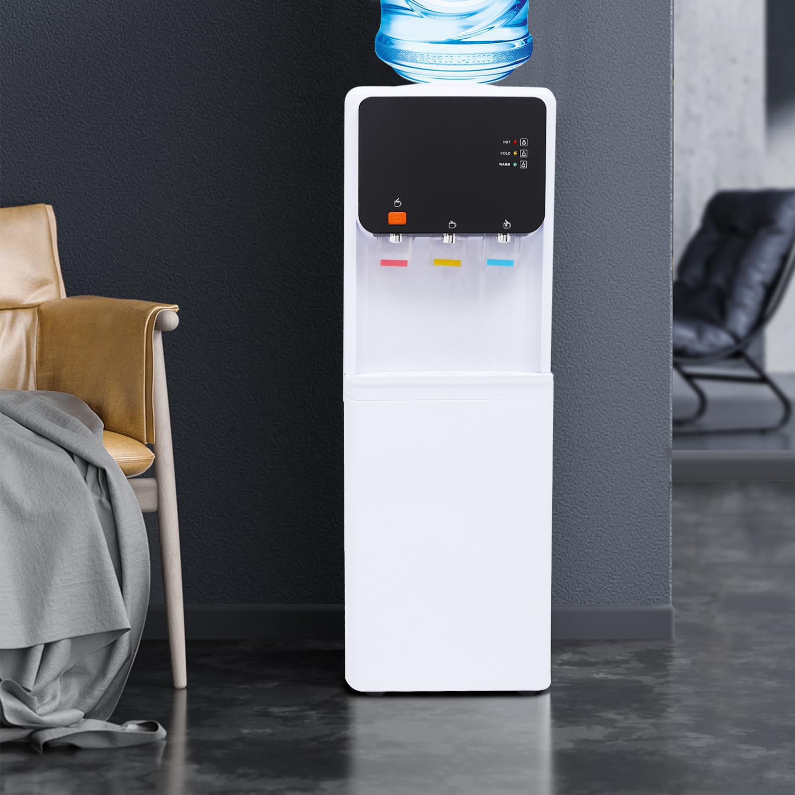 ‎Dispensador de agua eléctrico de pie, caliente y frío, doble función, máquina de beber de pie, dispensador de agua caliente y fría con 500 W de potencia de calentamiento y 75 W de potencia