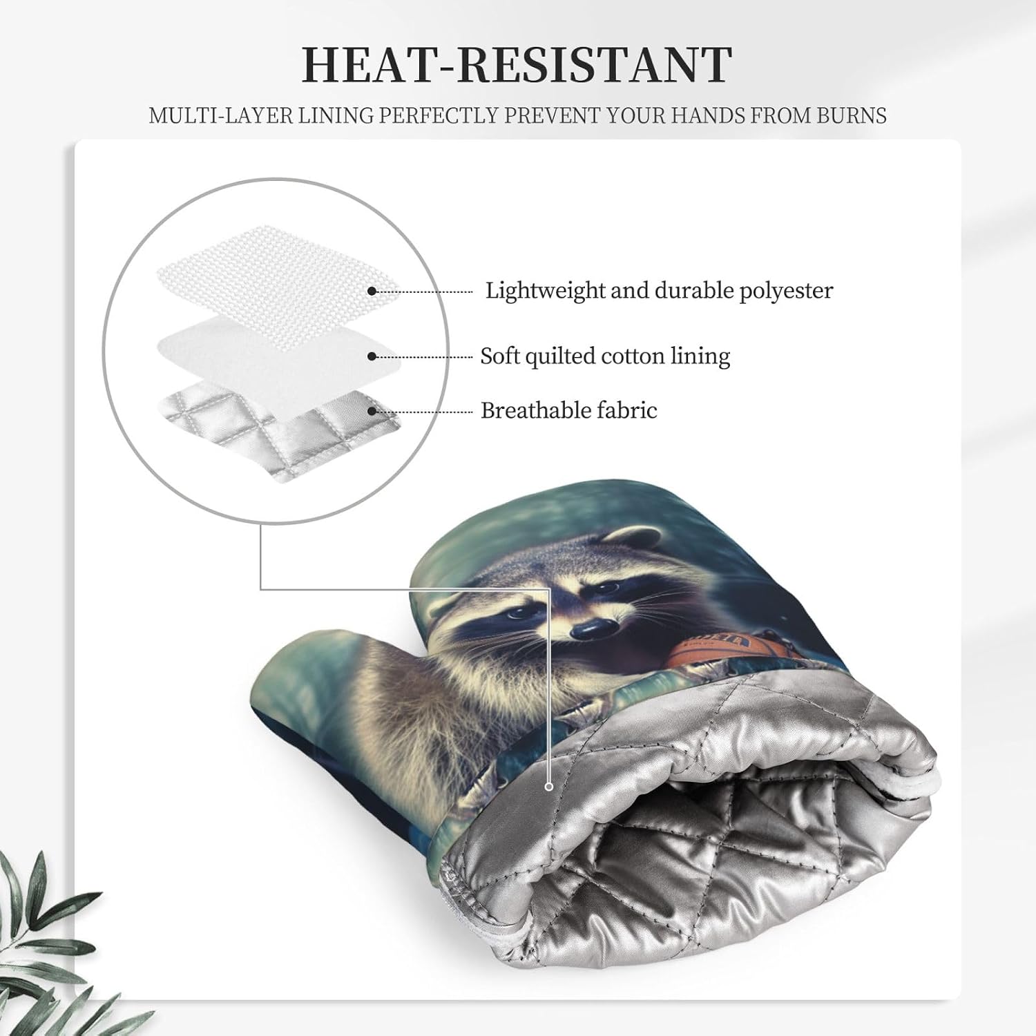 Silicone Oven Mitts and Pot Holders Set of 2, Non-Slip Heat Resistant Oven Mitten Funny Raccoon Basketball Potholders Trendy Kitchen Decor Ideal for BBQ Cooking, Grilling Baking image 4