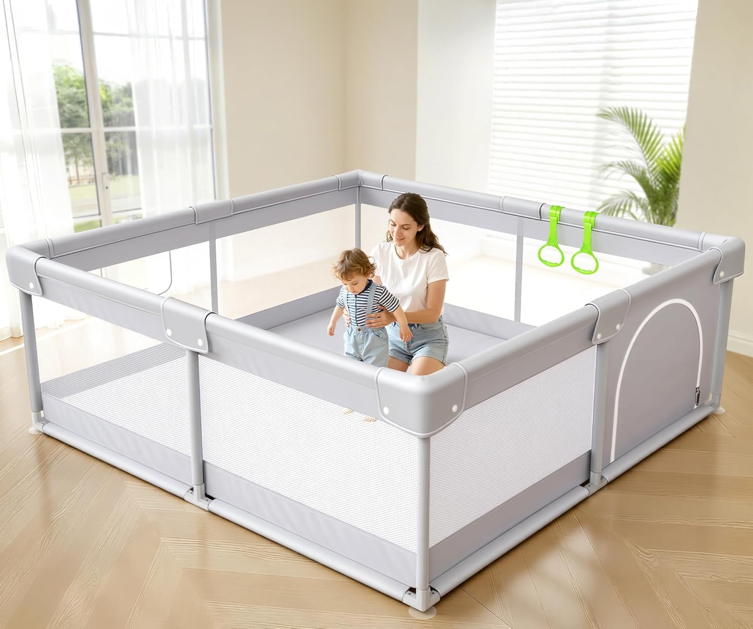 Petit Parc Bebe 120×120 cm - Parc Enfant Avec Ventouses, Stable Parc De Jeu BéBé Maille Respirante pour Appartement