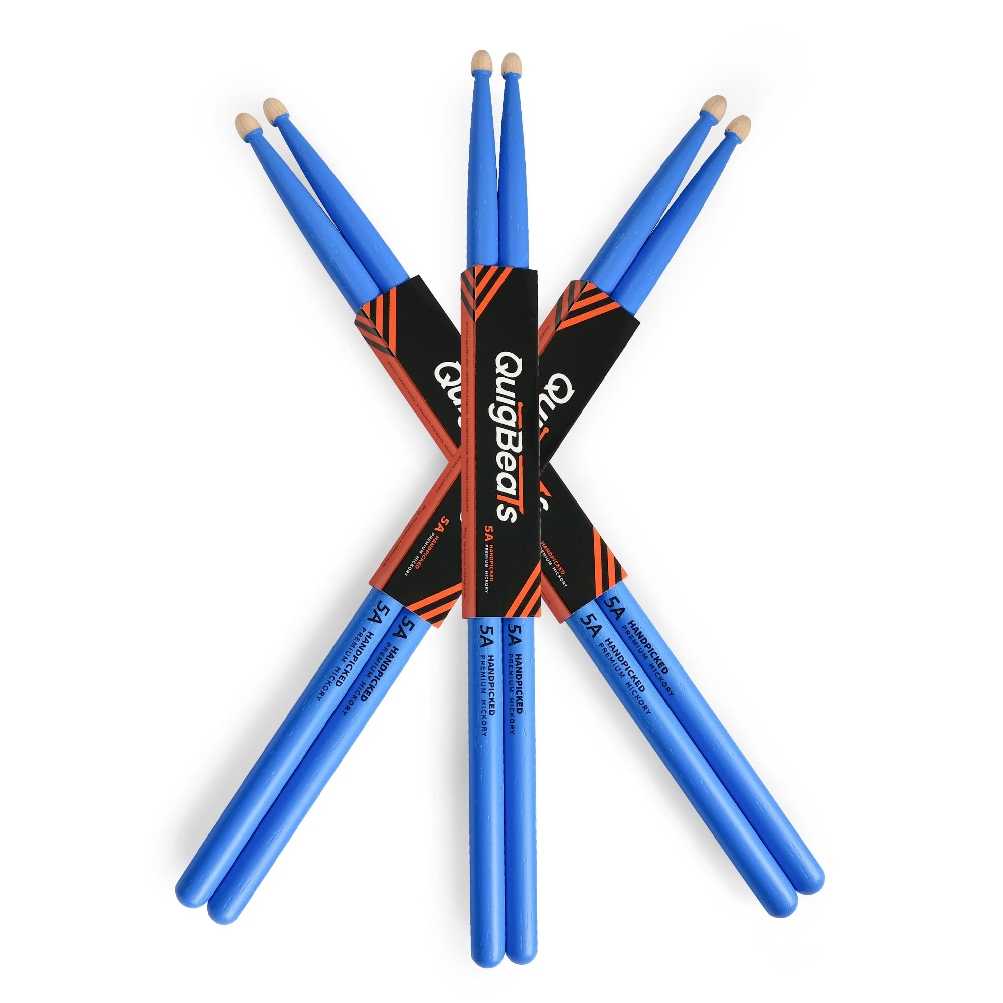 QuigBeats Drumsticks, Hickory 5A Trommelstöcke Trommelschlägel, Drumsticks für Erwachsene & Kinder 5A 3 Paar - Blau