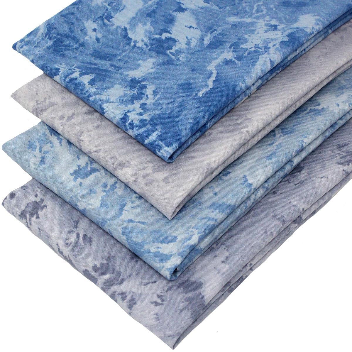 Overdale Fabrics Blue, Grey 4 Fat Quarters Bundle -'Whispering Waves' Marble Fabrics In Shades Of Blue And Grey. Ideal For Quilting, Patchwork, Sewing & Crafting. 100% Cotton (Free Patchwork Pattern By Overdale Fabrics)