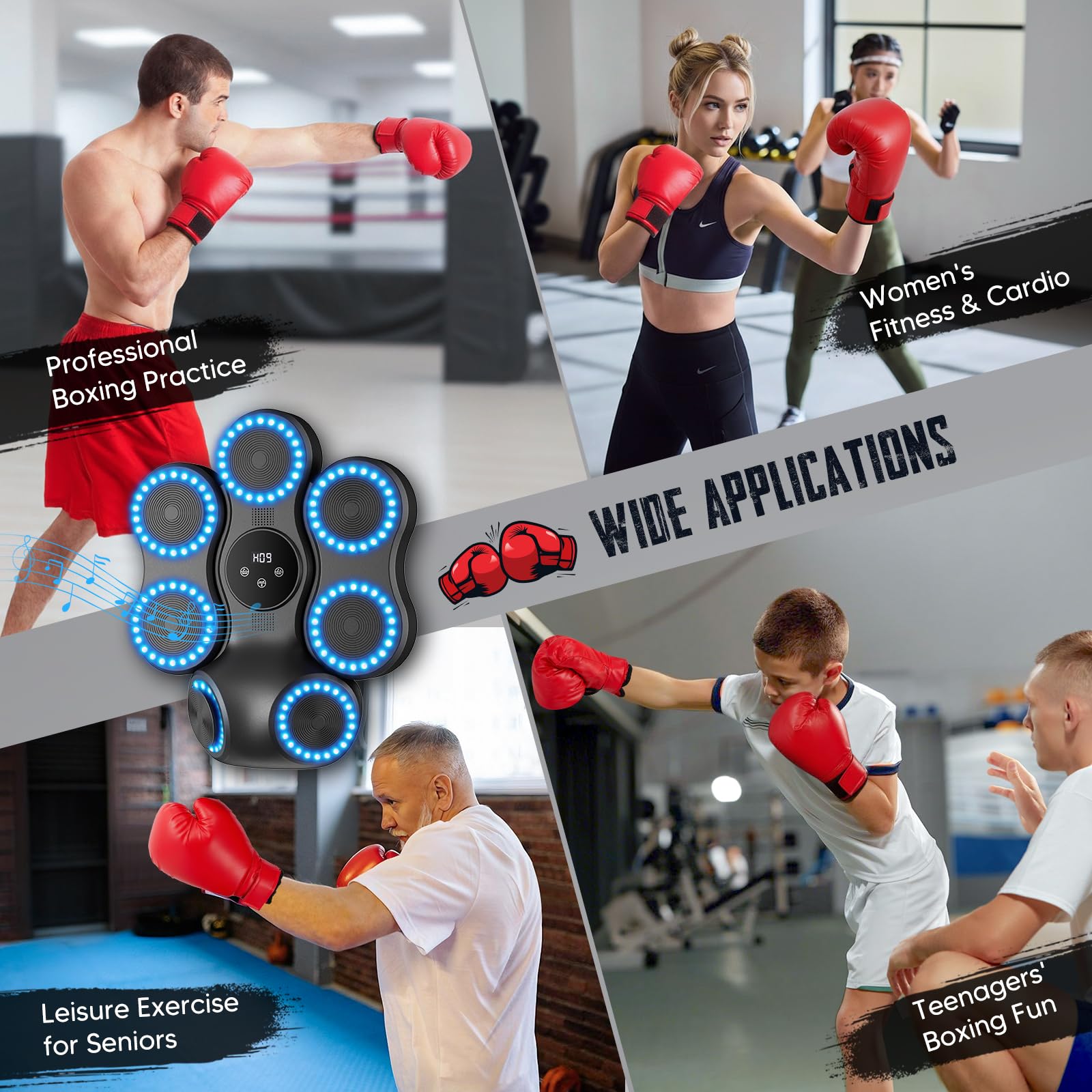 Music Boxing Machine, TLPEMN Attrezzatura di Allenamento Intelligente a Parete con Bluetooth & Guantoni da Boxe Punching Pad per Casa, Ufficio, Palestra