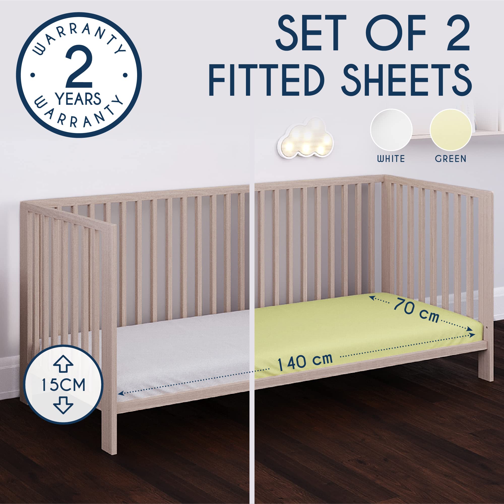 Set of 2 Jersey Cotton Fitted Sheets, For Mattress Set of 2 (70 x 140 x 12 cm) - Image 2