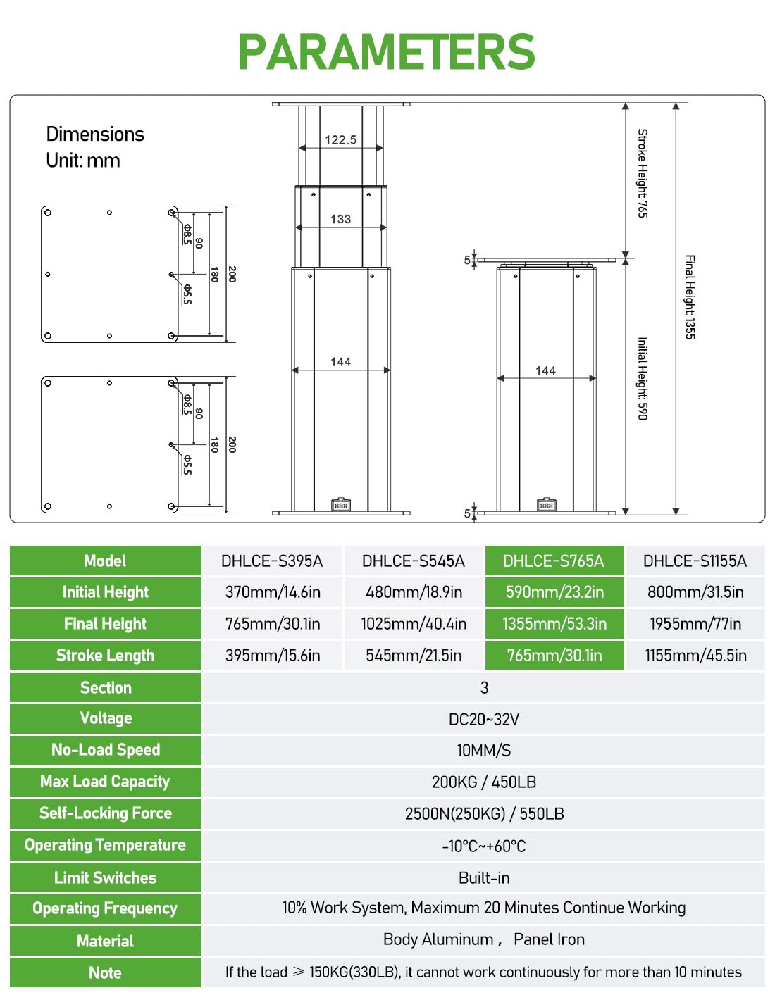DIHOOL Patas elevadoras electricas 200kg altura regulable 590-1355mm estructura telescópica mesa taller mesa taller control remoto wifi control manual para taller autocaravana oficina