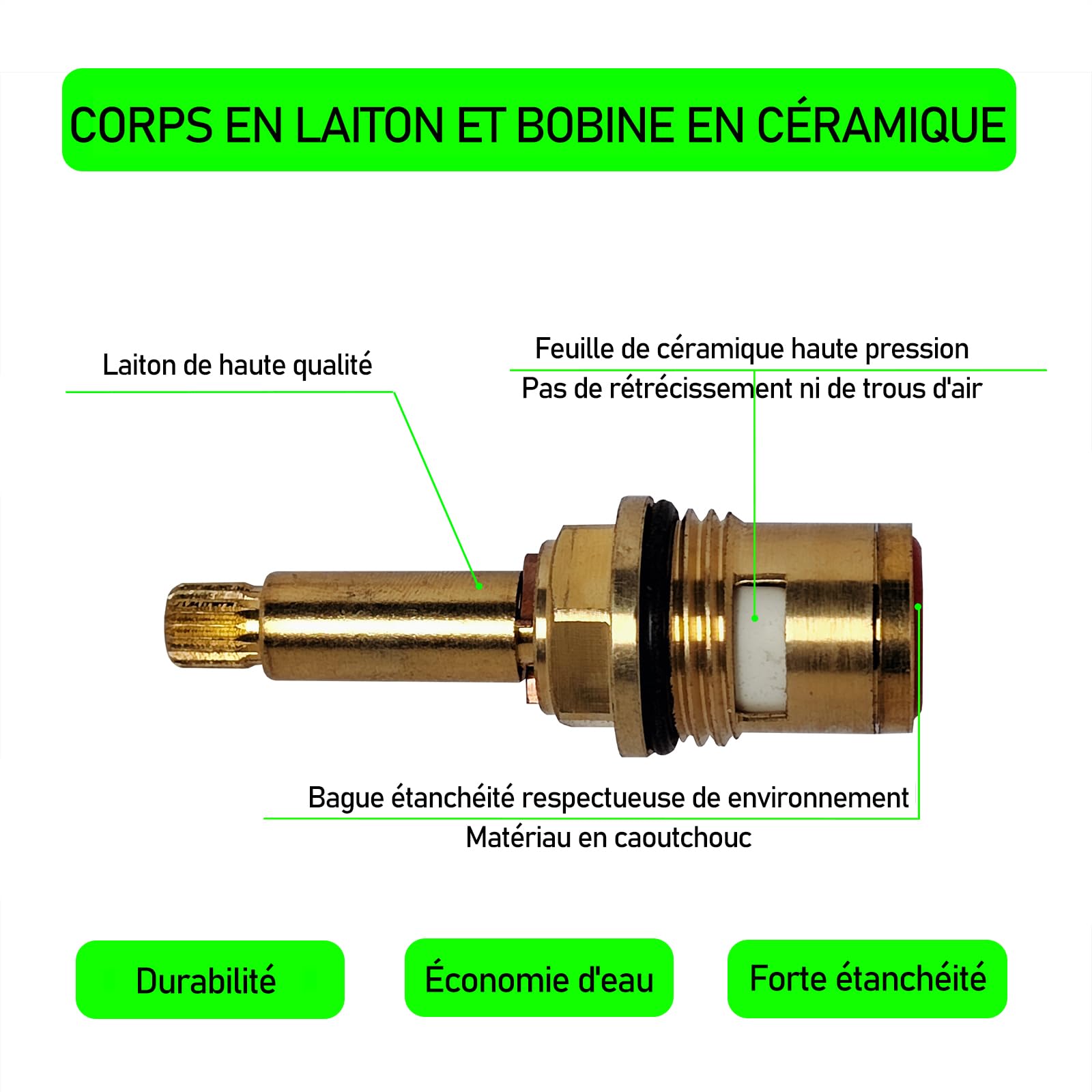 Cartouche De Remplacement En Laiton Pour Robinet À Tige Céramique 1/4 Tour 1/2" Pour Robinet De Salle De Bain Et De Cuisine, Cartouches De Robinet En Laiton,Red