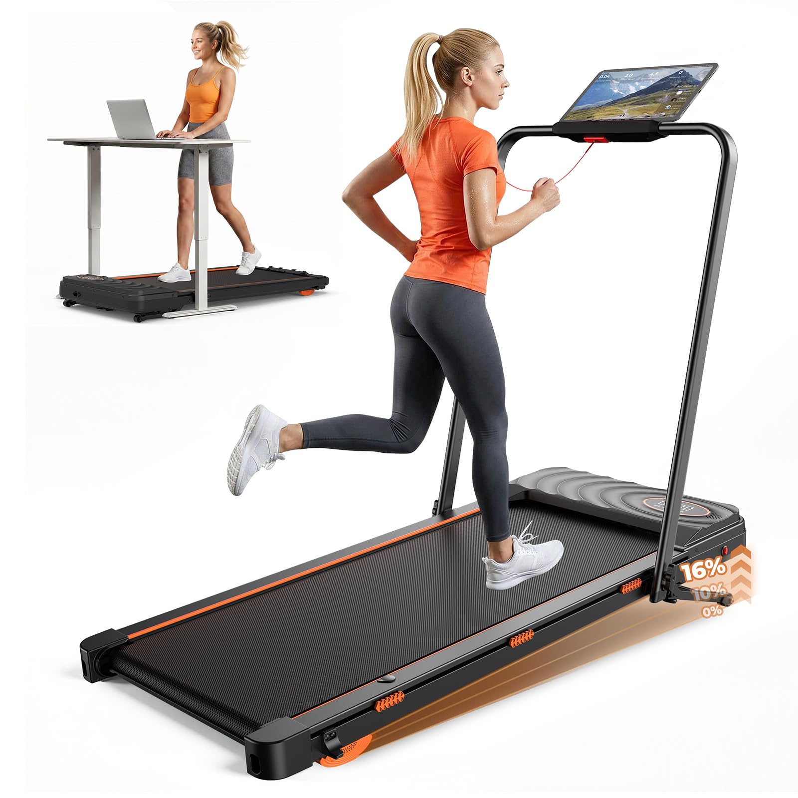 Laufband für Zuhause mit Auto 16% Steigung,Klappbar Laufband 12 km/h, 2,5 PS Motor (<40 dB),Walking Pad Klappbar mit APP & Bluetooth Lautsprecher, LED Display, Fitnessgerät Homeoffice bis 136kg