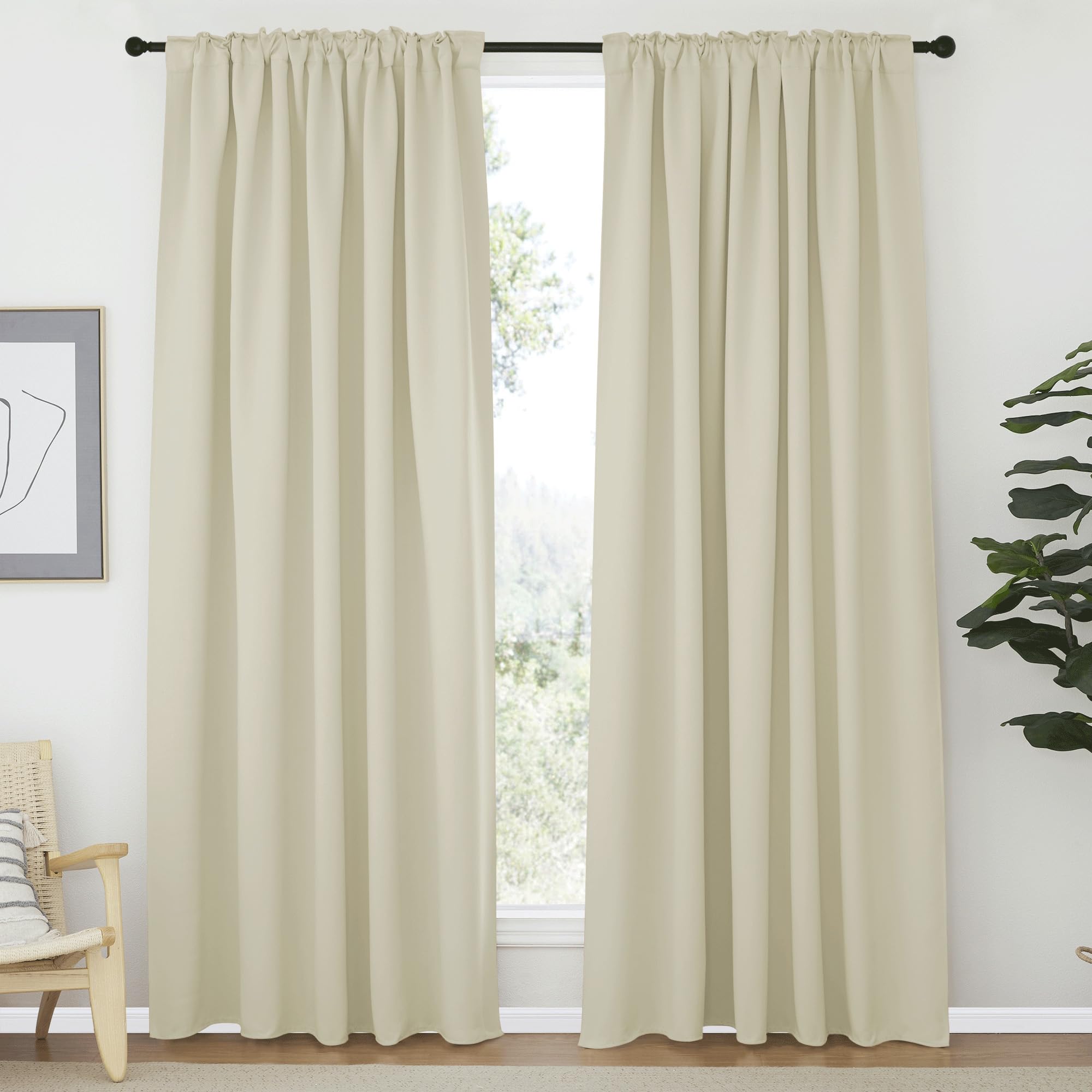 NICETOWN Blackout Curtain Panels Window Draperies - (Beige Color) 62x84 inch, 2 Pieces, Privacy Blackout Cloth Fabric, Living Bedroom Room Divider/Sliding Patio Decor Window Curtains