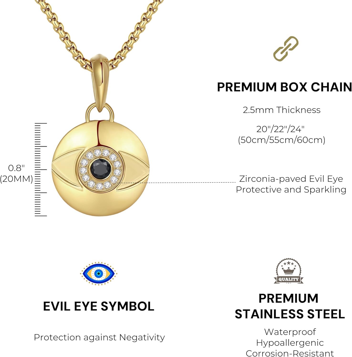 GAVU Men’s Stainless Steel Pendant Necklace, Protection Necklace Evil Eye Necklace for Men