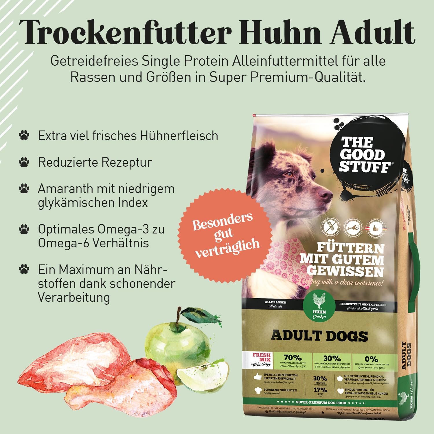 The GOODSTUFF Huhn (Adult) 12,5 kg | Hochwertiges Hundetrockenfutter getreidefrei | Mit frischem Hühnerfleisch | Hundefutter trocken für ausgewachsene Hunde | Super-Premium Trockenfutter für Hunde