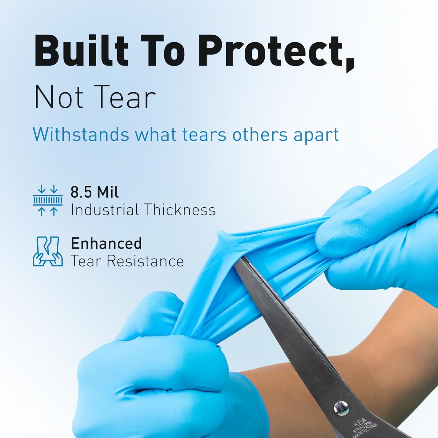 Raxwell Blue Nitrile Disposable Gloves - 8.5mil, Extended Cuff, Latex Free, Food Safe - Waterproof Textured Cleaning Gloves - Image 4