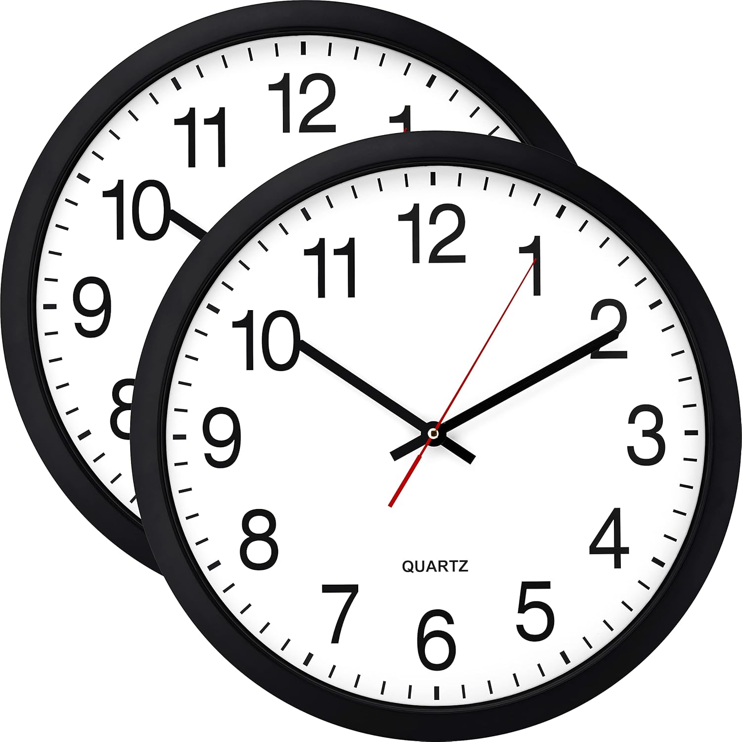 Bernhard Products Black Wall Clock, 2 Pack Silent Non Ticking - 16 Inch Extra Large Quality Quartz Battery Operated Round Easy to Read Home/Office/Business/Kitchen/Classroom/School Clocks Black 16 Inch - 2 Clocks