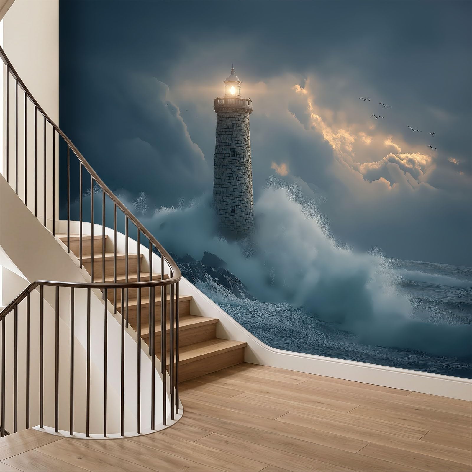 250 x 175 cm, fototapeta z włókniny, na wymiar, fotografia, krajobraz, latarnia morska, niebiesko-szara, fotorealistyczny, druk HD, tapeta na flizelinie, tapeta z motywem, dekoracja ścienna, dekoracja