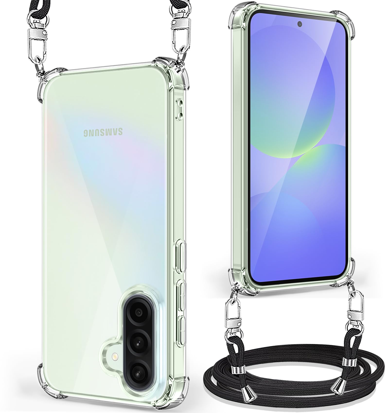 Galaxy A36 5G /A56 5G ケース クリア ショルダー SC-54F スマホケース ギャラクシーA36 /A56 携帯カバー 肩掛け 斜めかけ 縄掛けケース 透明 耐衝撃 TPU 薄型 軽量 紐付き 織りストラップ付き ネックストラップ 長さ調整可能 取り外し可能 落下防止 ワイヤレス充電対応 (クリア)