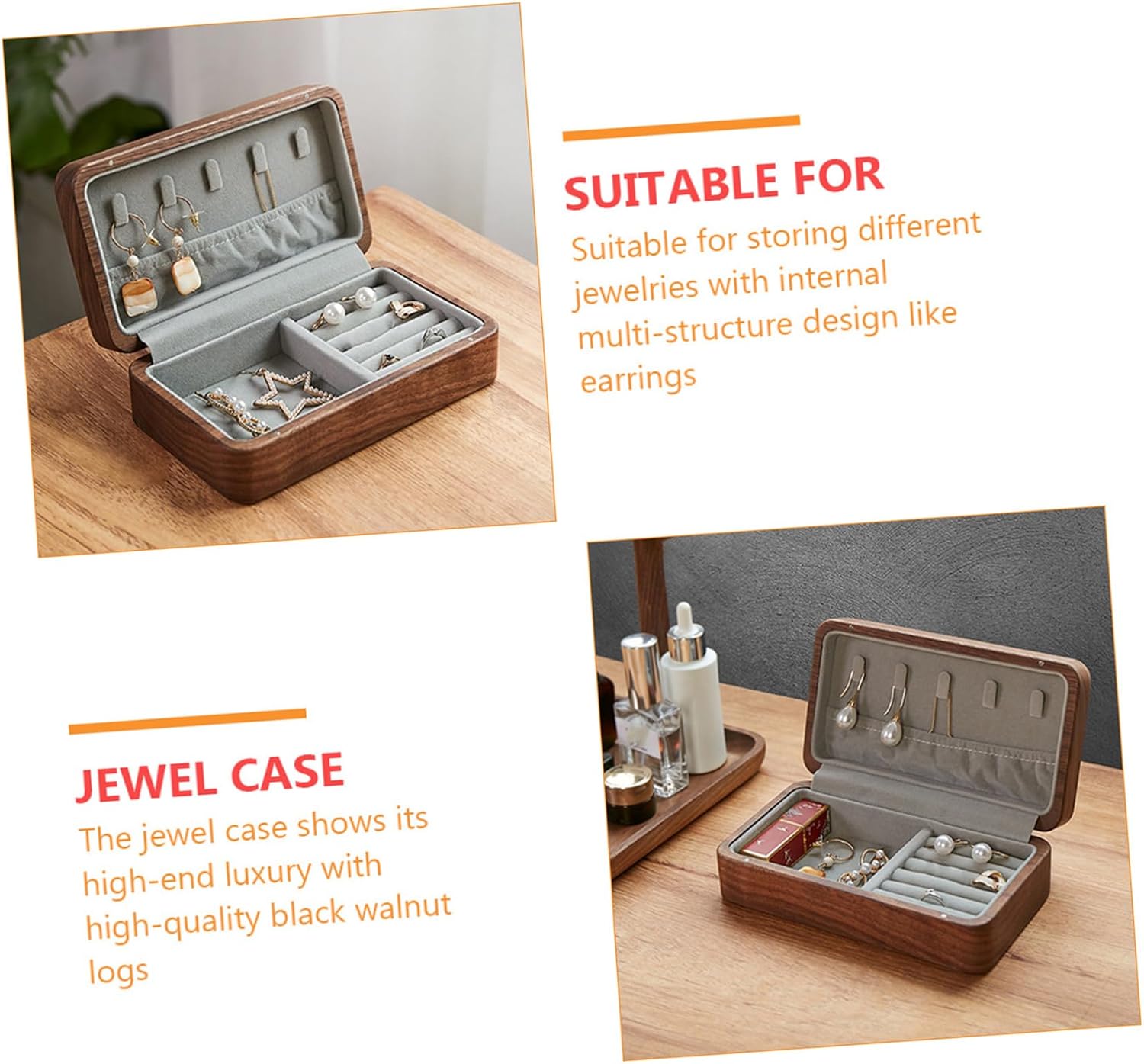 Retro Walnut Jewelry Storage Case for Travel, Portable Box image 3