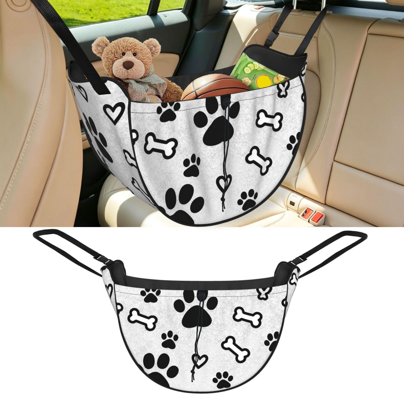 Cntdbu Black Bones And Dog Paws Car Seat Organizer-Backseat Storage Bag For Travel