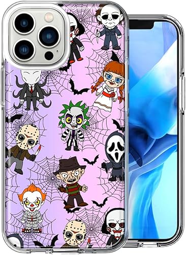 Mundaze - Para Apple iPhone 13 Pro Max Classic Haunted Horror Halloween Nightmare Characters Spider Webs Funda delgada híbrida a prueba de golpes,