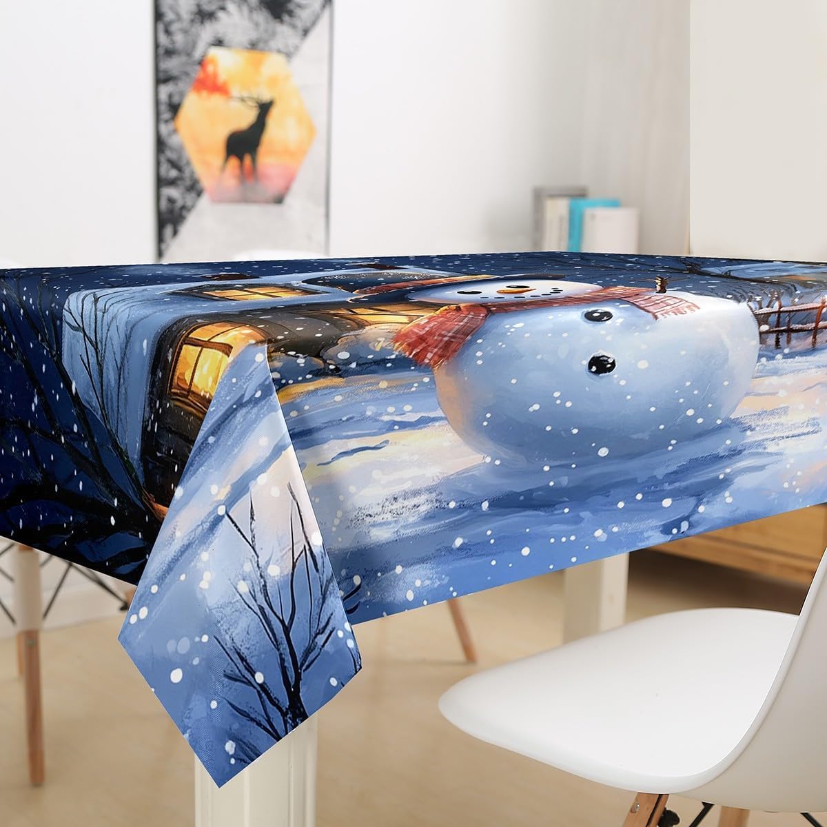 Tovaglia Antimacchia Rettangolare Simpatico Pupazzo di Neve, Tovaglie da Tavolo Impermeabile Poliestere Inverno 3D, per Natalizia Cucina Feste Giardino, 200x200 cm A/B3992