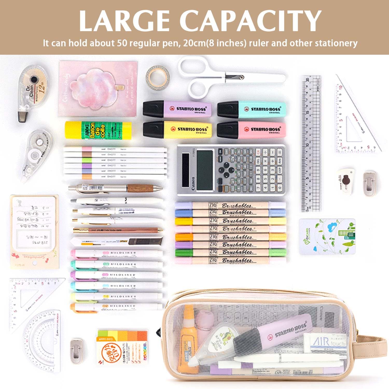Clear Pencil Case for Exams Large Capacity Transparent Mesh Pencil Case with 2 Compartments Zipper - Image 4