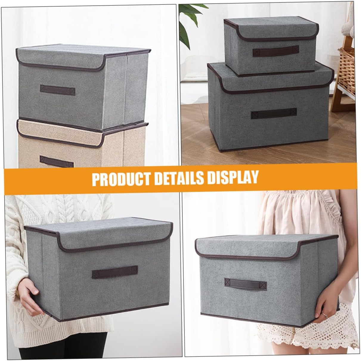 3sets Foldable Storage Boxes with Lid Organizers for Clothes for Bedroom Laundry Room and Closet Grey