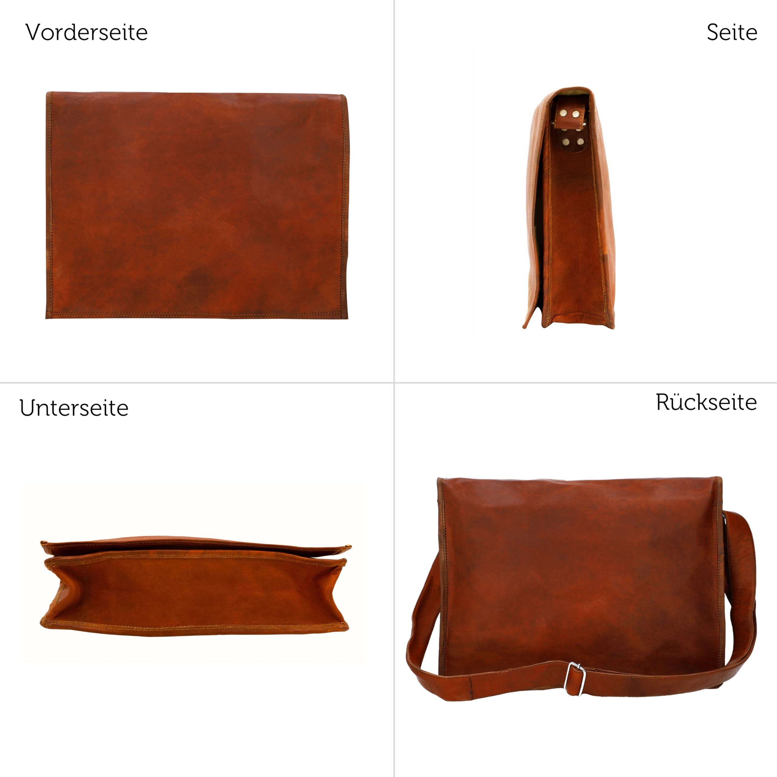 Gusti Leder „Max“ Leder Umhängetasche – Hochwertige Vintage Messenger Bag für 15" Laptop, Unisex, Naturbraun